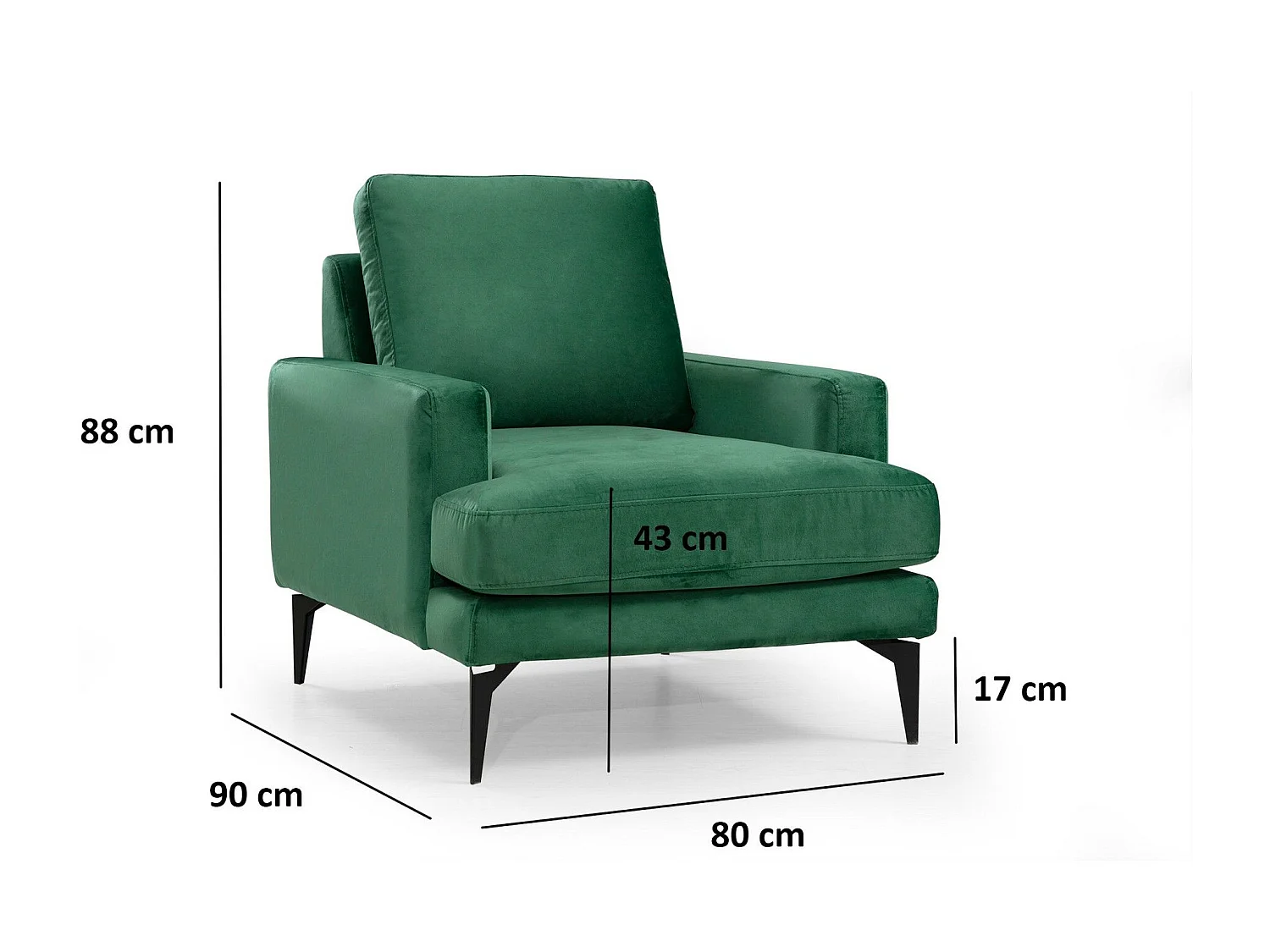Poltrona de Asa Elegante, Verde Menta, 80x90x88 cm | Estrutura em Madeira de Faia e Aglomerado, 100% Poliéster, Almofadas de Espuma Macia | Portátil,