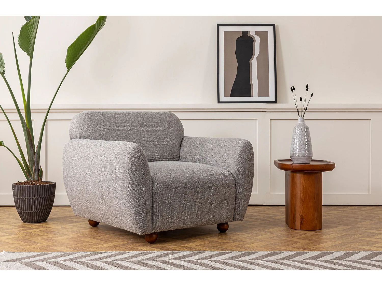 Sillón Altadena 187, Gris, 86x90x86cm, Tapiz, Patas: Madera