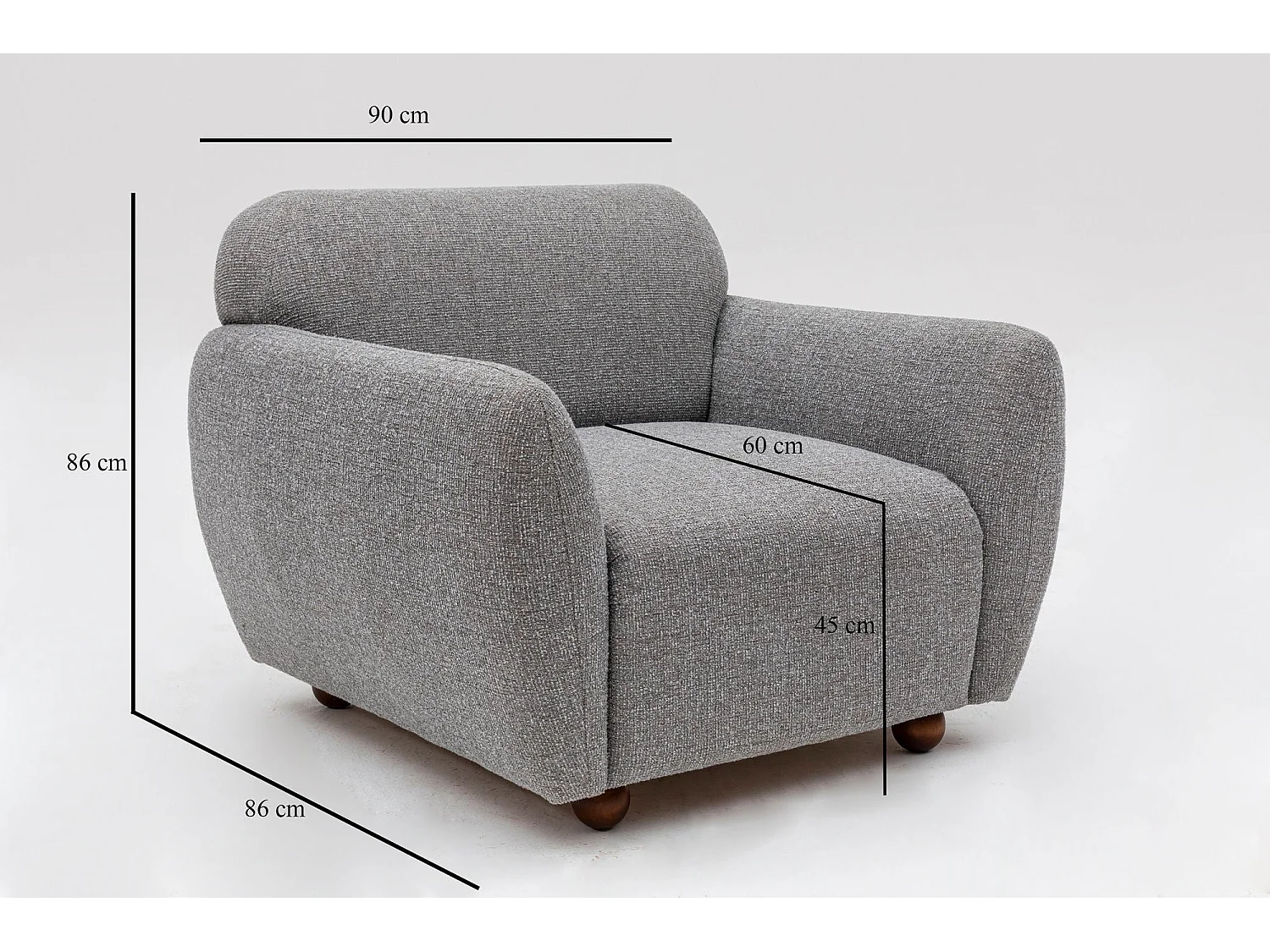 Sillón Altadena 187, Gris, 86x90x86cm, Tapiz, Patas: Madera