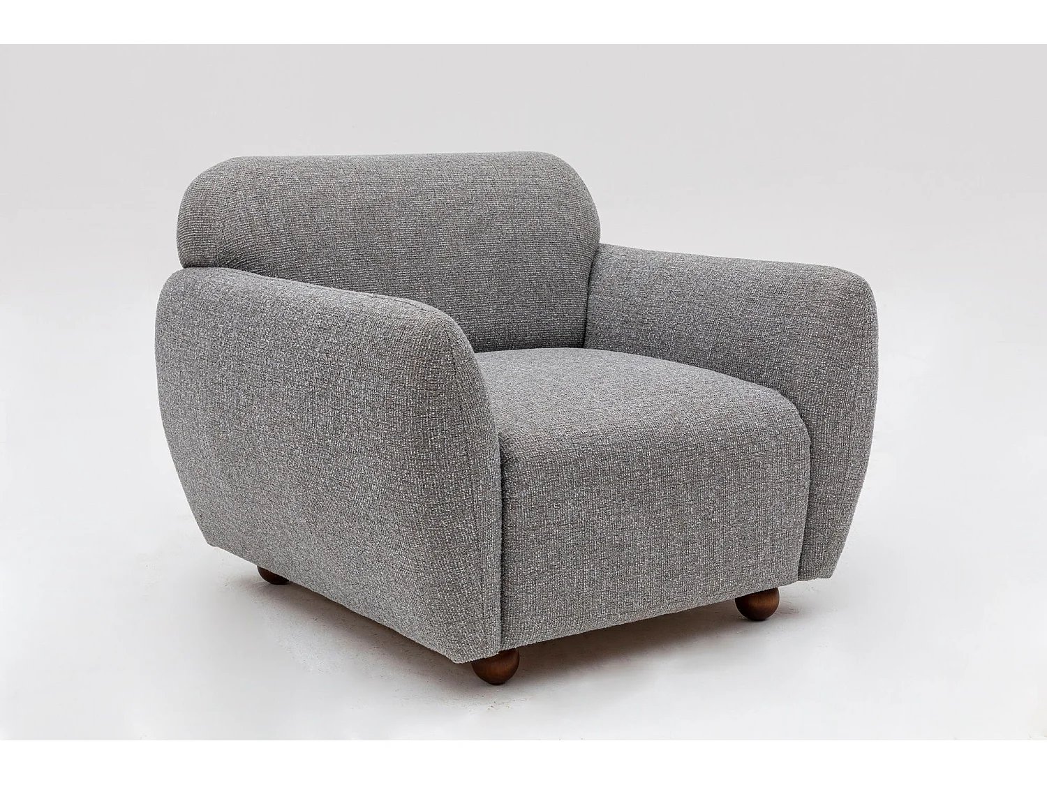 Poltrona Elegante, Cinza Claro, 90 x 86 x 86 cm | Estrutura em madeira de faia e aglomerado, 100% poliéster, pernas em nogueira | Perfeita para decora