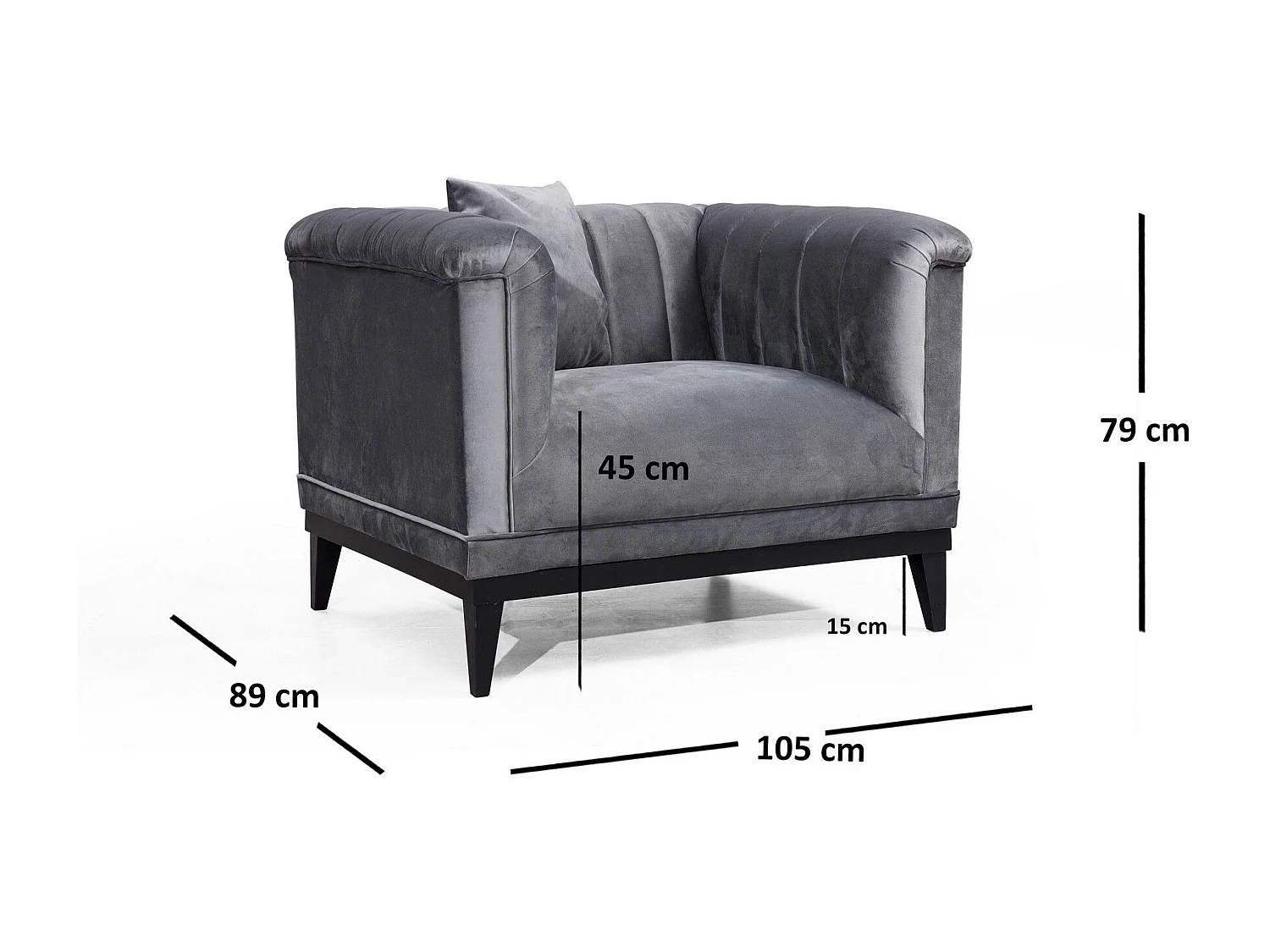 Poltrona moderna com orelhas – 105 x 79 x 89 cm – cinza escuro – madeira de faia