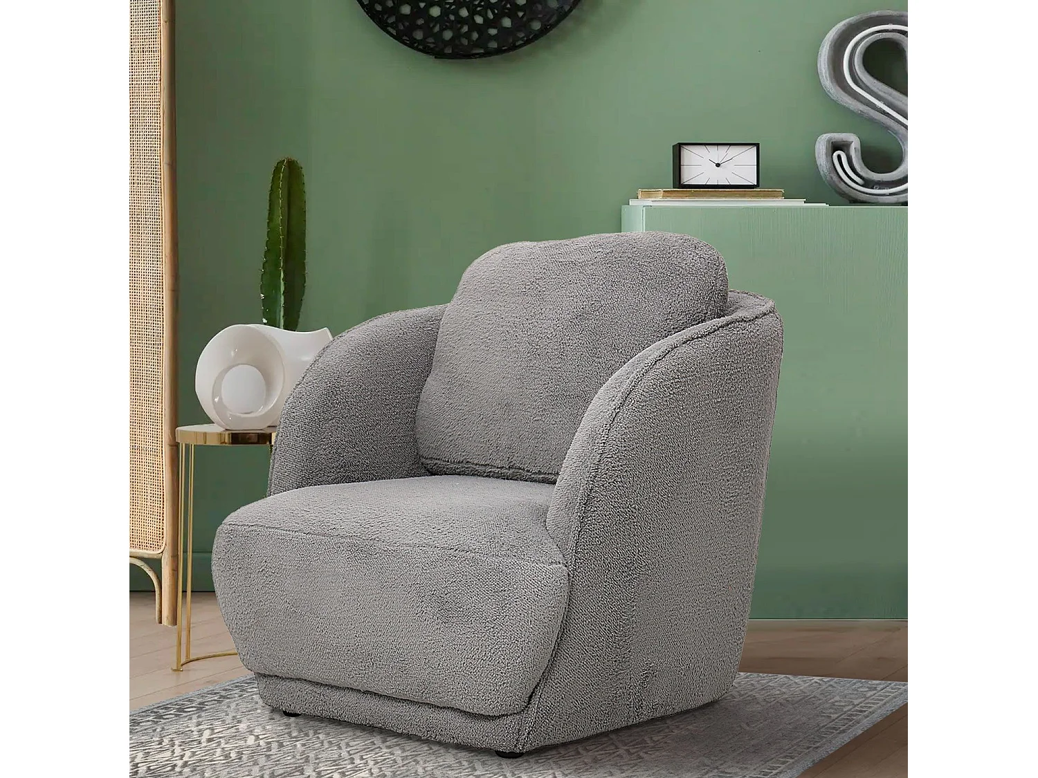Fauteuil cosy Furdol Tissu Effet peau de mouton Gris