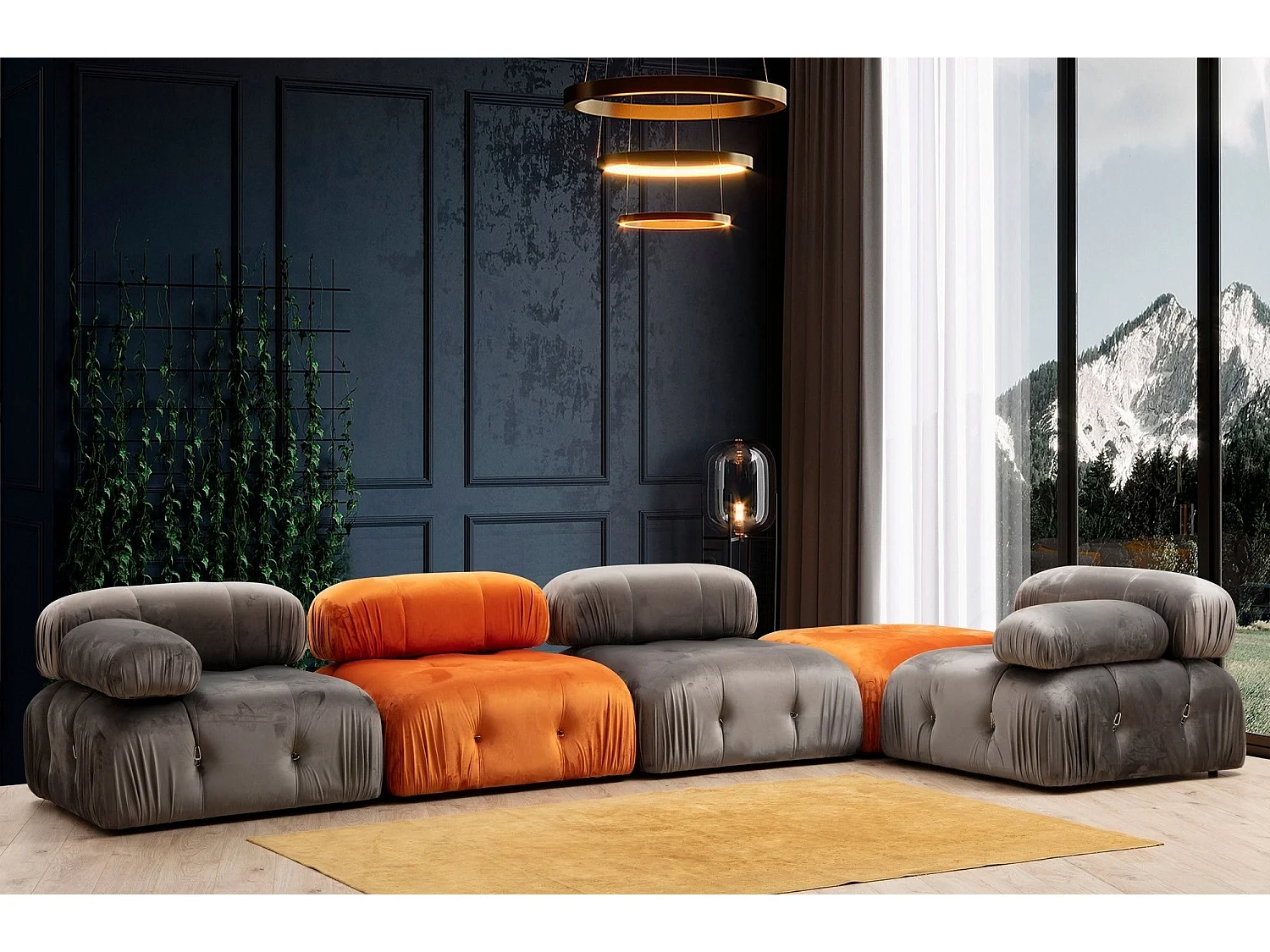 Sillón modular Altadena A103, Gris, 75x95x95cm, Tapiz, Patas: Plástico