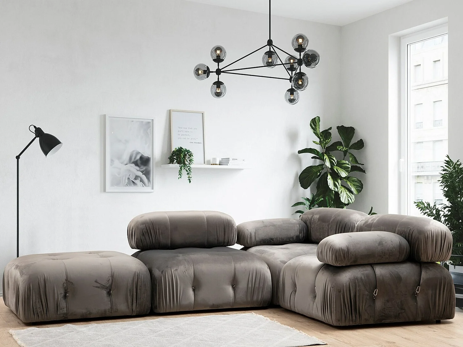 Fauteuil ou module 1 place Nourhane Velours Gris