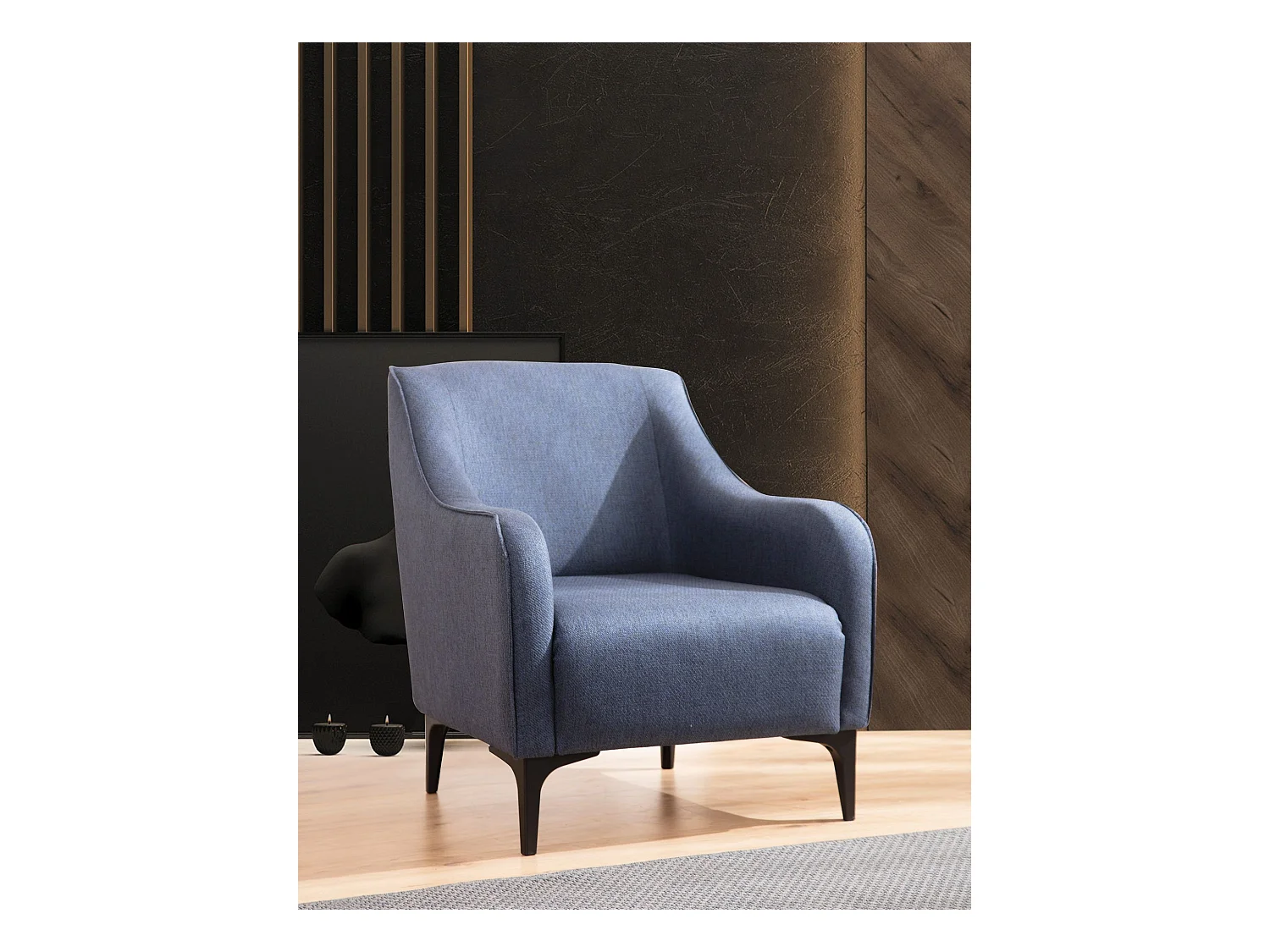 Elegante blauwe fauteuil, frame van beukenhout en spaanplaat, 94x87x77 cm | 100% polyester, kussens van schuim en veren, inclusief 2 kussens