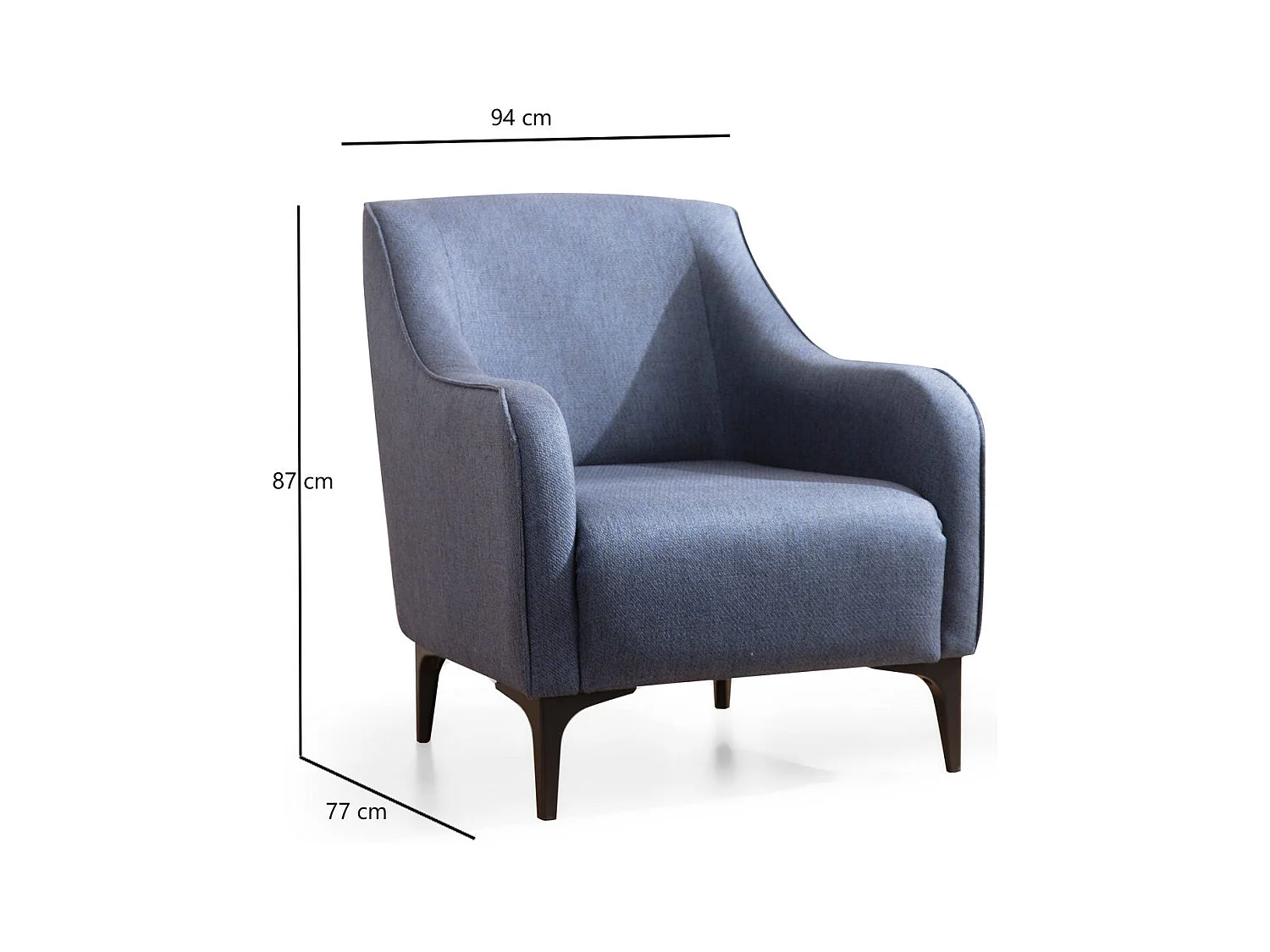 Elegante blauwe fauteuil, frame van beukenhout en spaanplaat, 94x87x77 cm | 100% polyester, kussens van schuim en veren, inclusief 2 kussens
