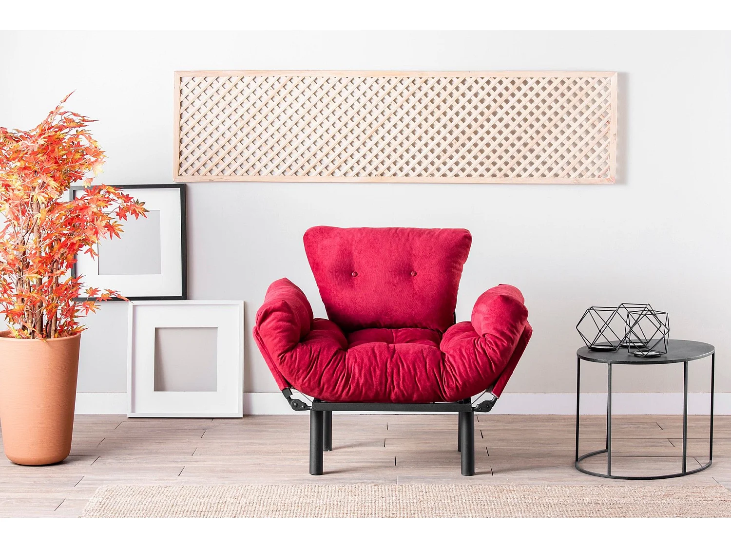 Fauteuil avec accoudoirs mobiles Tresa Velours Rouge