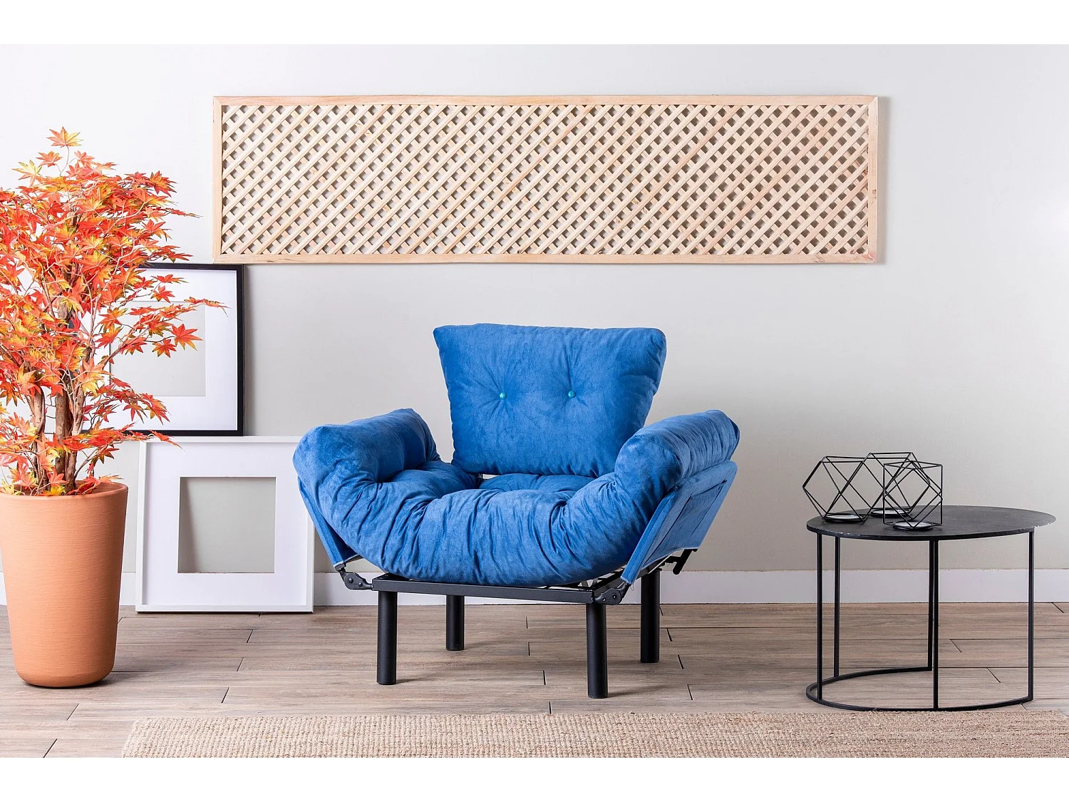 Poltrona moderna com asas – 95 x 85 x 70 cm – azul – tecido de poliéster