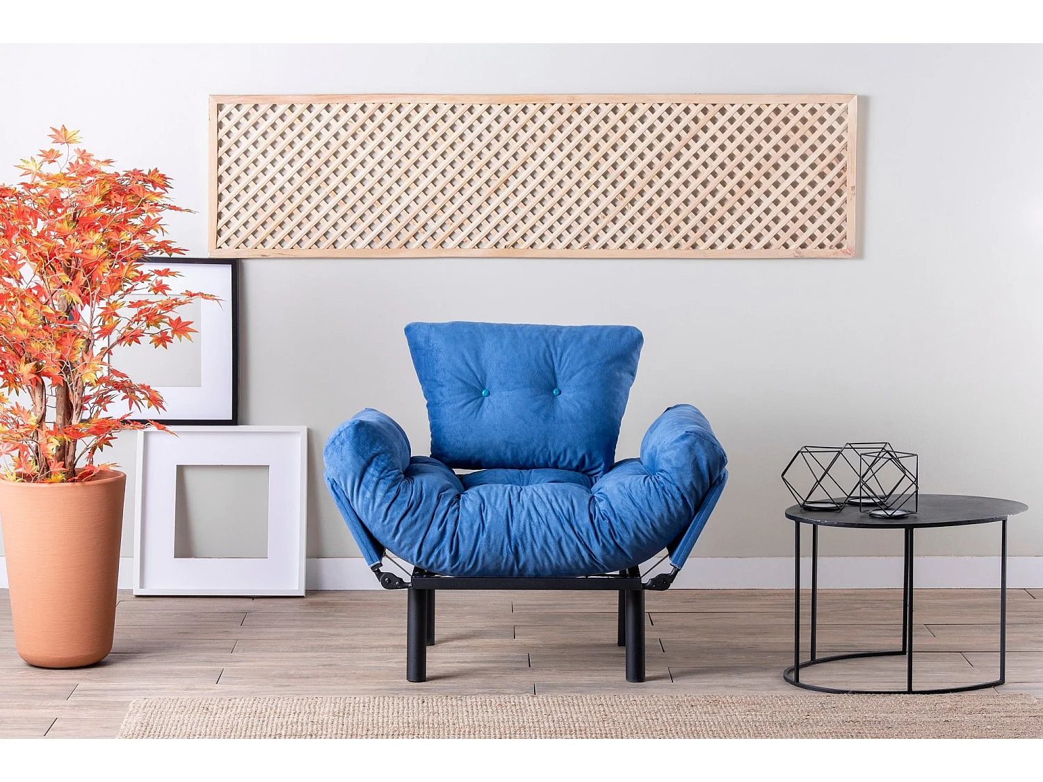 Poltrona moderna com asas – 95 x 85 x 70 cm – azul – tecido de poliéster