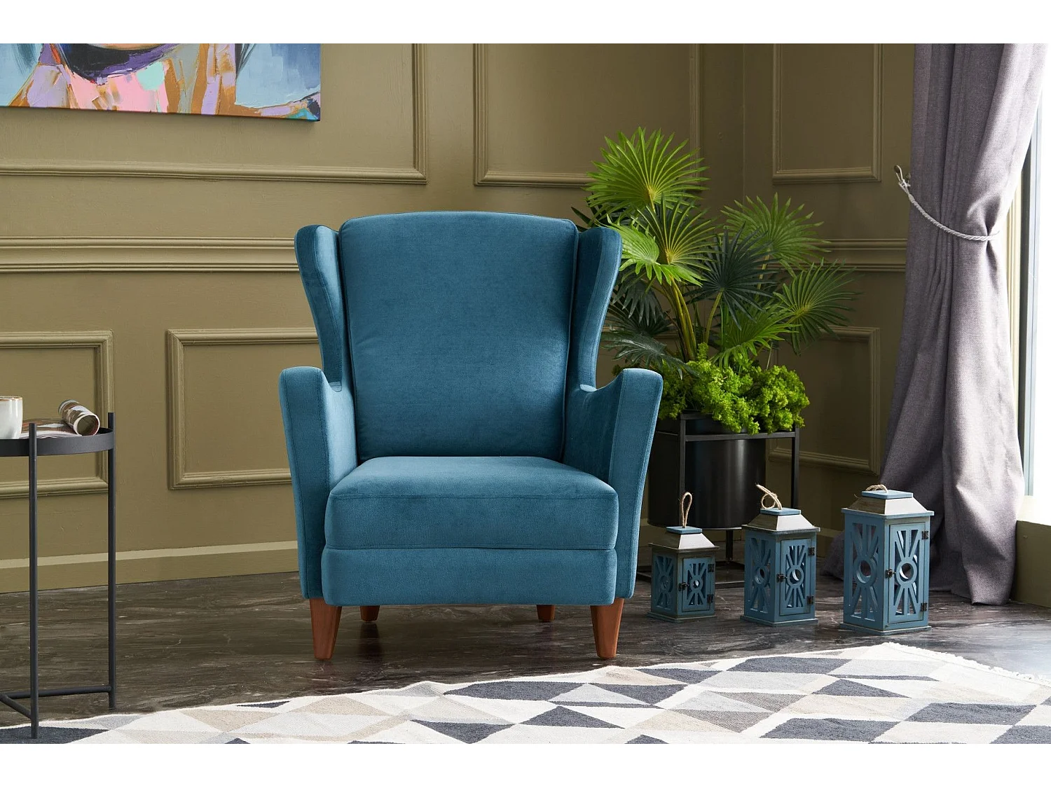 Sillón Altadena 471, Turquesa, 98x77x80cm, Tapiz, Patas: Madera