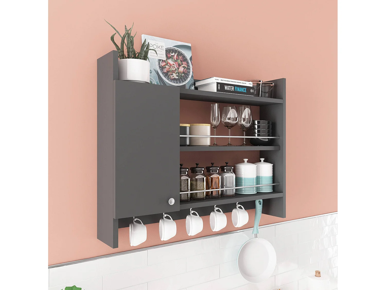 Estante de cocina – 85 x 15 x 65 cm – Antracita – Tablero de partículas recubierto de melamina