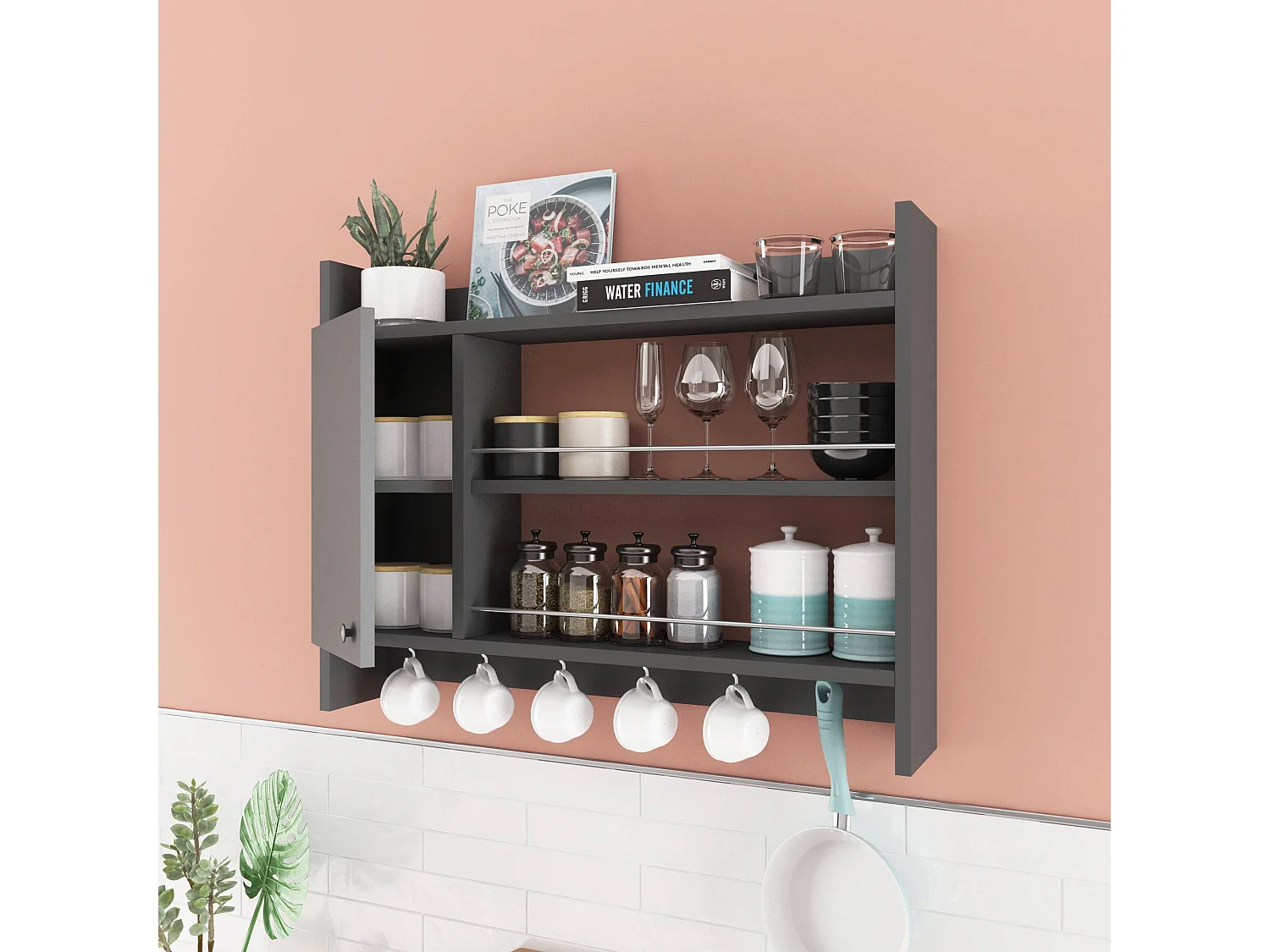 Estante de cocina – 85 x 15 x 65 cm – Antracita – Tablero de partículas recubierto de melamina