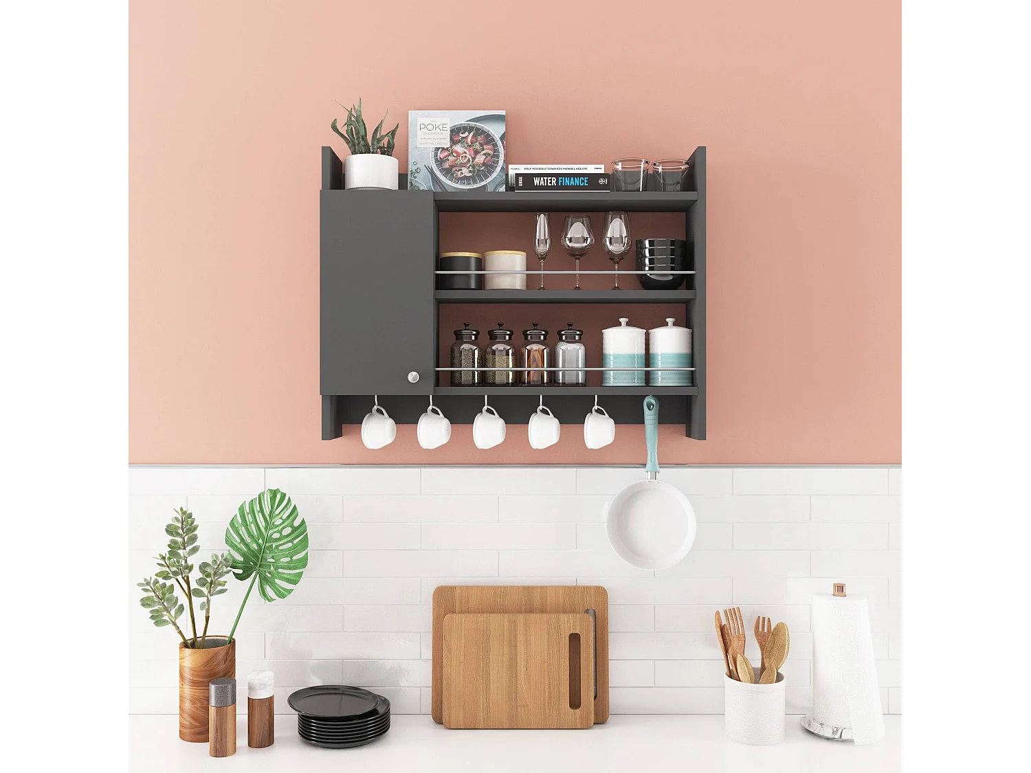 Estante de cocina – 85 x 15 x 65 cm – Antracita – Tablero de partículas recubierto de melamina