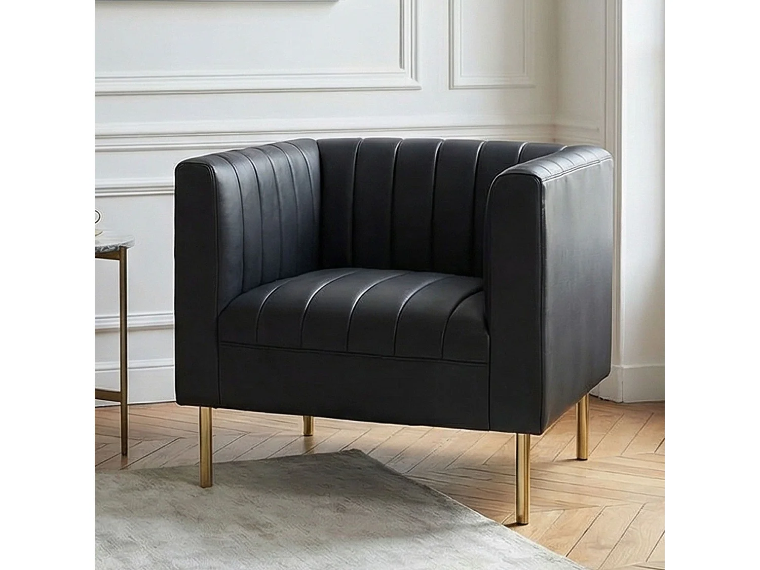 Fauteuil moderne à coutures verticales Sacramento Simili Noir
