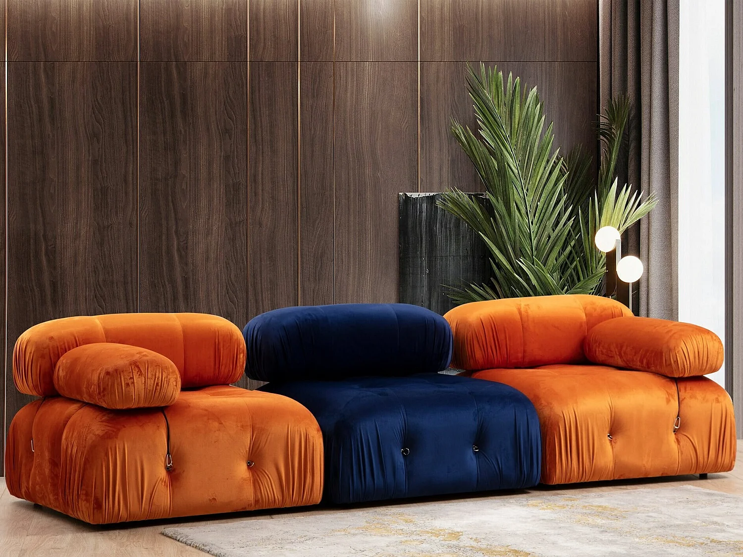 Fauteuil accoudoir ou module d'angle droit Nourhane Velours Orange