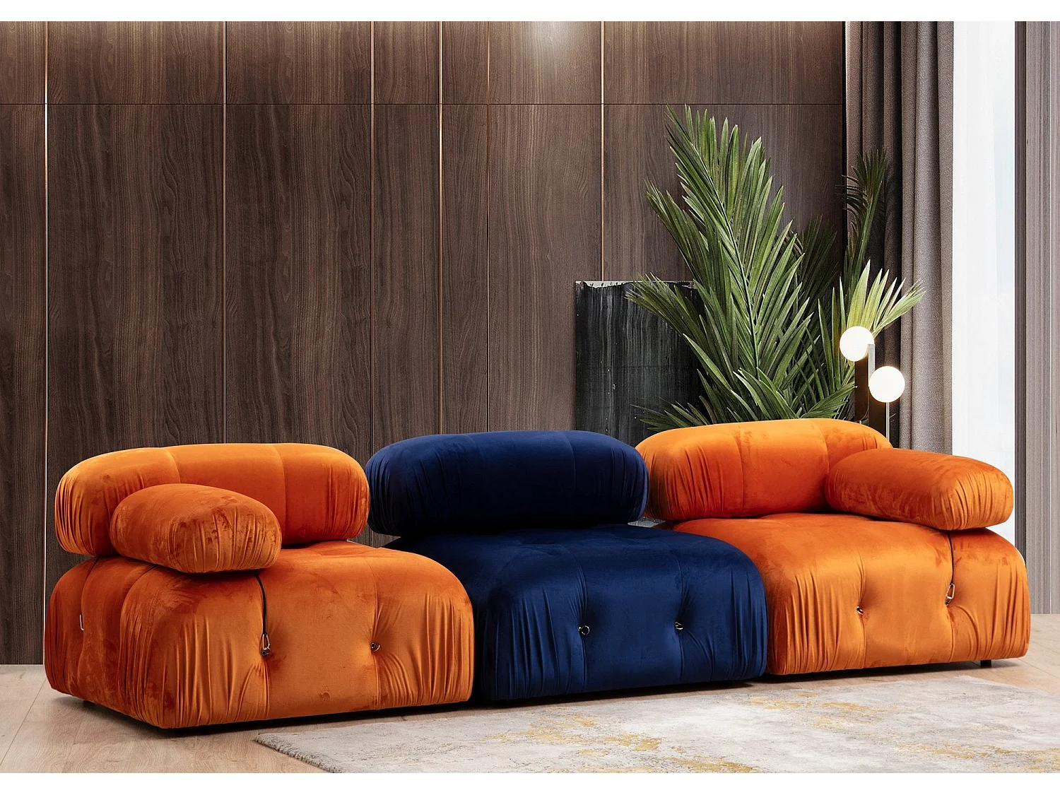 Fauteuil accoudoir ou module d'angle droit Nourhane Velours Orange