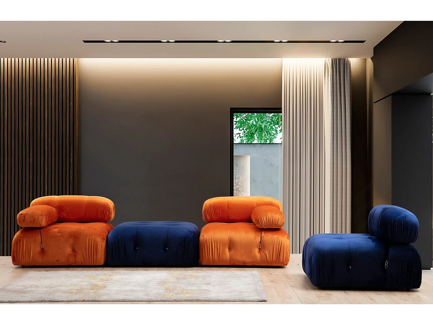 Eleganter 1-Sitzer Sessel, orange, 95x95x75 cm | Gestell aus Buchenholz und Spanplatte, 100% Polyester, abnehmbare Rücken- und Armlehne | Pe