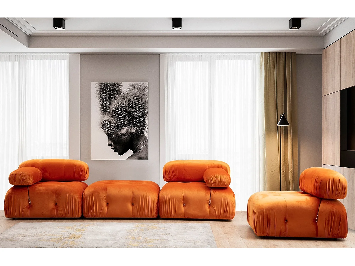 Eleganter 1-Sitzer Sessel, orange, 95x95x75 cm | Gestell aus Buchenholz und Spanplatte, 100% Polyester, abnehmbare Rücken- und Armlehne | Pe