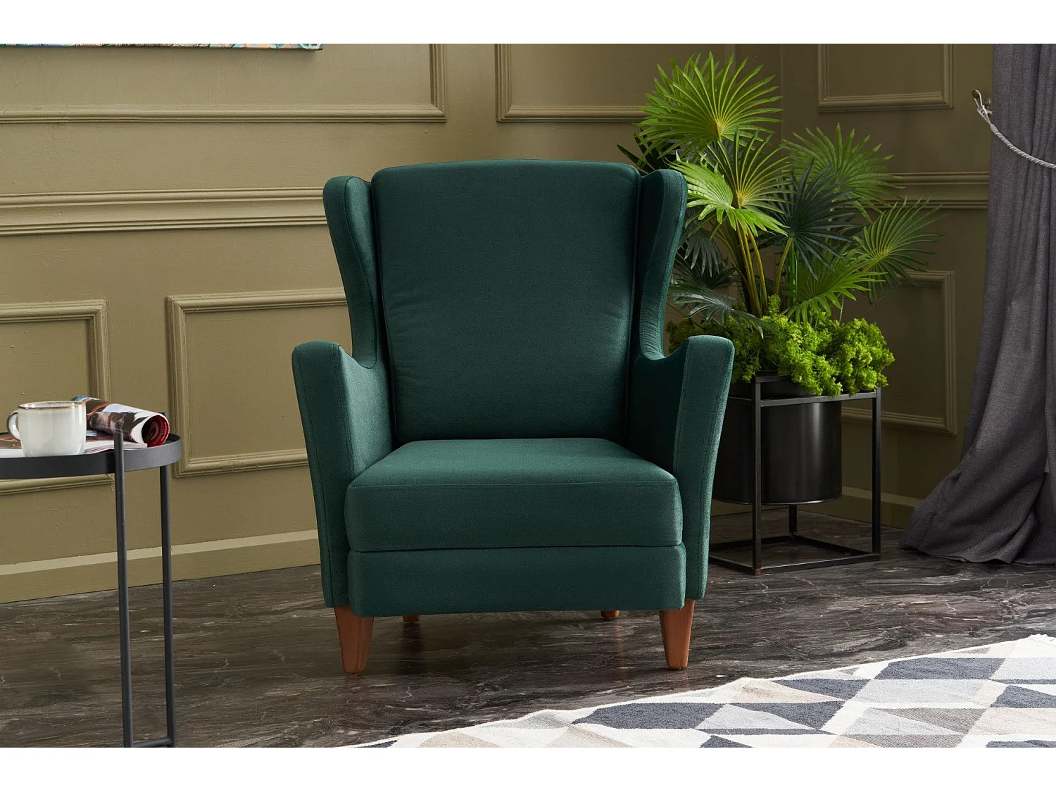 Sillón Elegante – 77x98x80 cm – Verde – Madera de Haya y Terciopelo 100% Poliéster