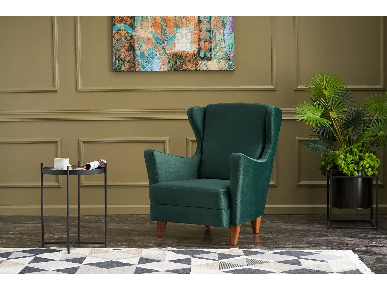 Fauteuil Fernanda Bois massif Naturel et Tissu Vert