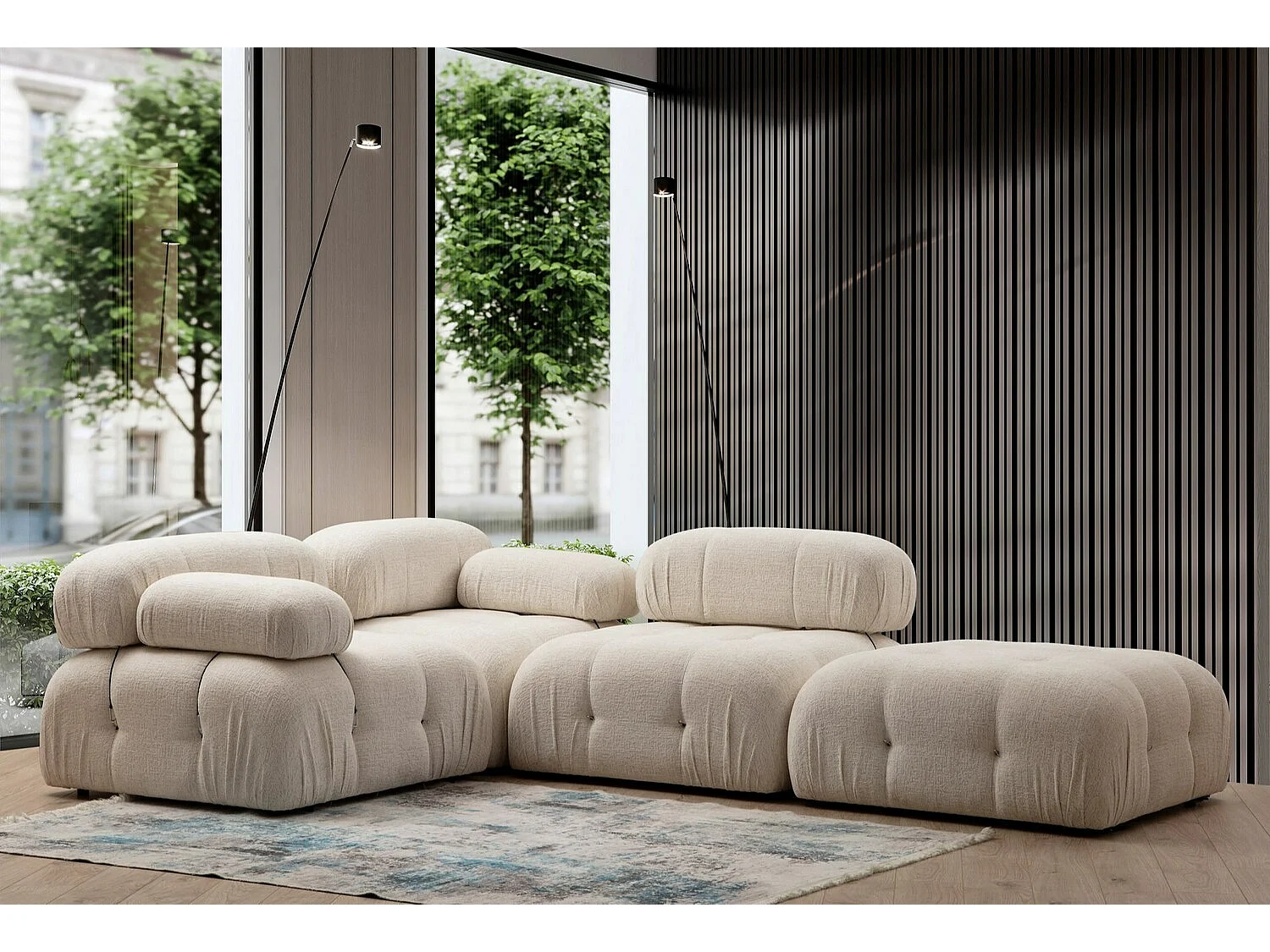 Poltrona elegante de 1 lugar, cor creme, 95x95x75 cm | Estrutura em madeira de faia e aglomerado, 100% poliéster, encosto e braço removíveis | Perfeit