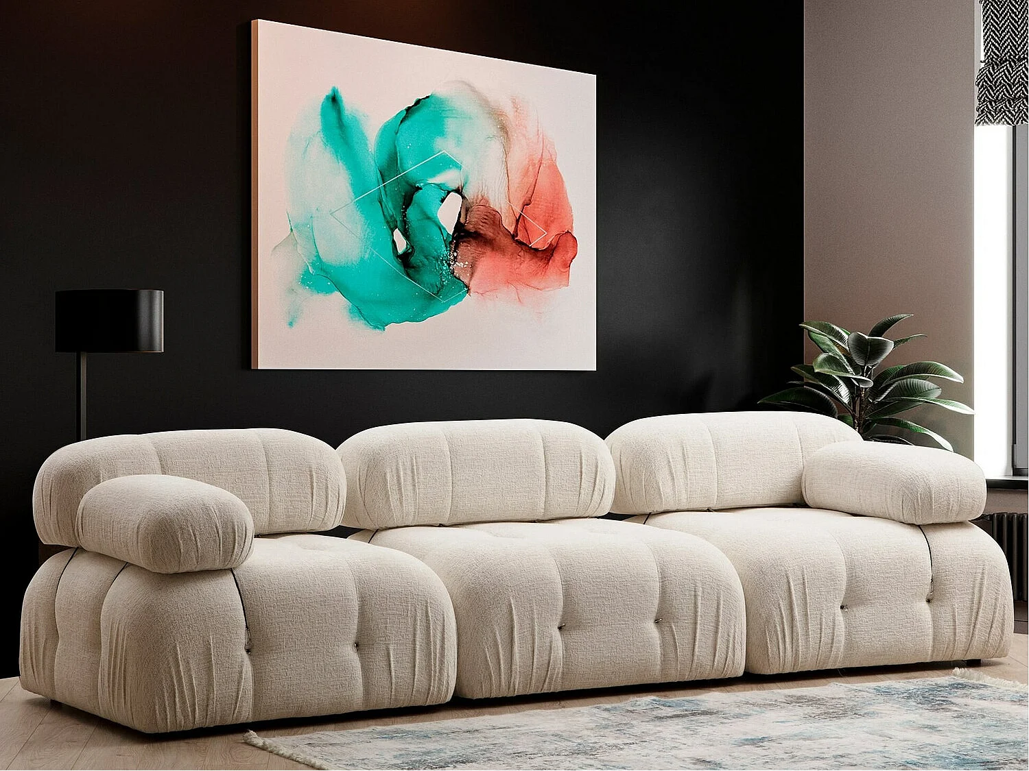 Eleganter 1-Sitzer-Sessel, cremefarben, 95x95x75 cm | Struktur aus Buchenholz und Spanplatte, 100 % Polyester, abnehmbare Rückenlehne und Ar