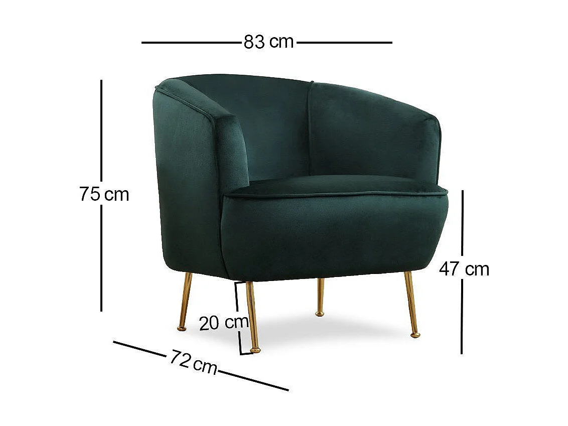 Poltrona – 83x75x72 cm – Verde – Madeira de Faia, Aglomerado, Poliéster, Metal