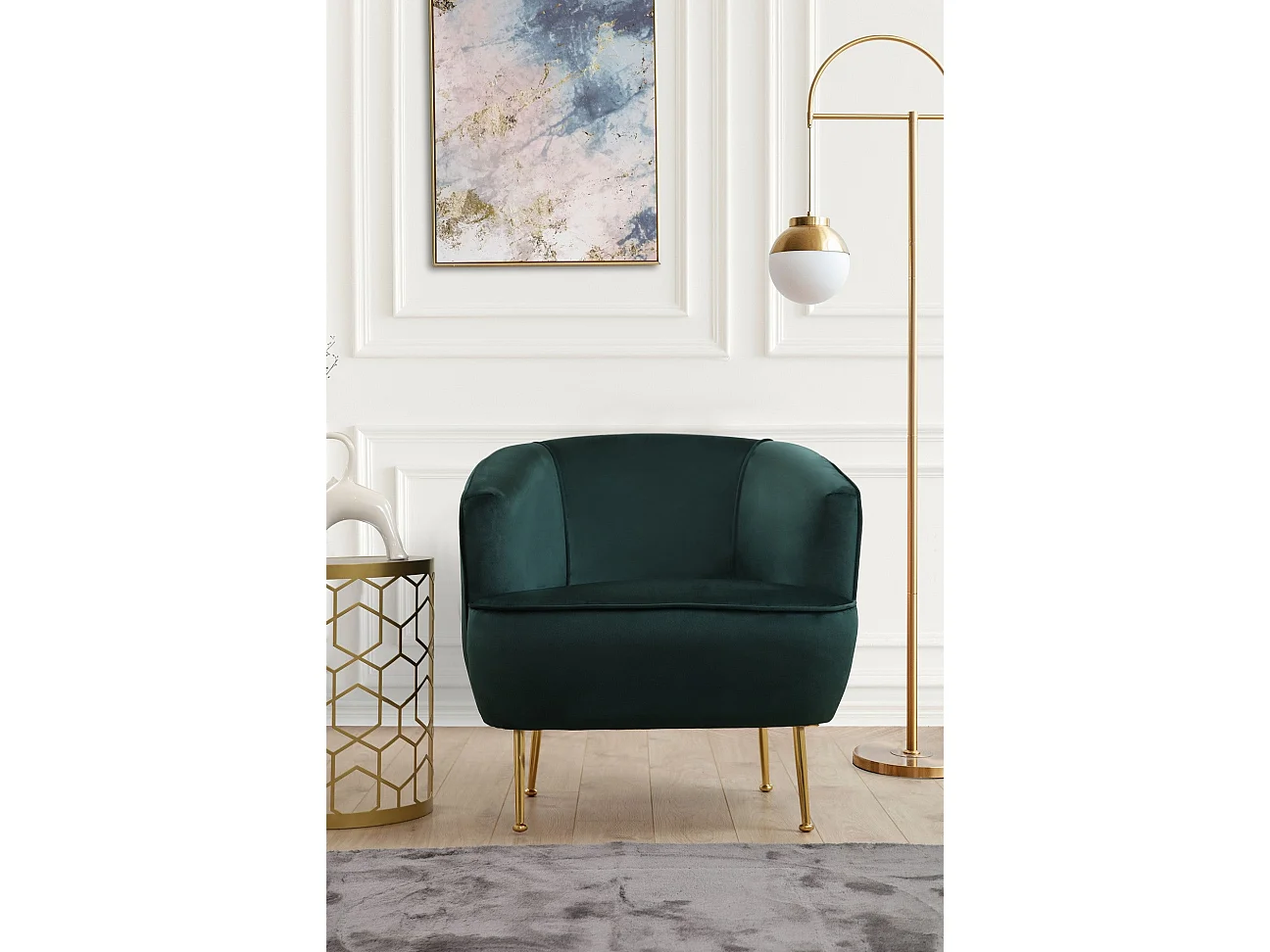 Poltrona – 83x75x72 cm – Verde – Madeira de Faia, Aglomerado, Poliéster, Metal