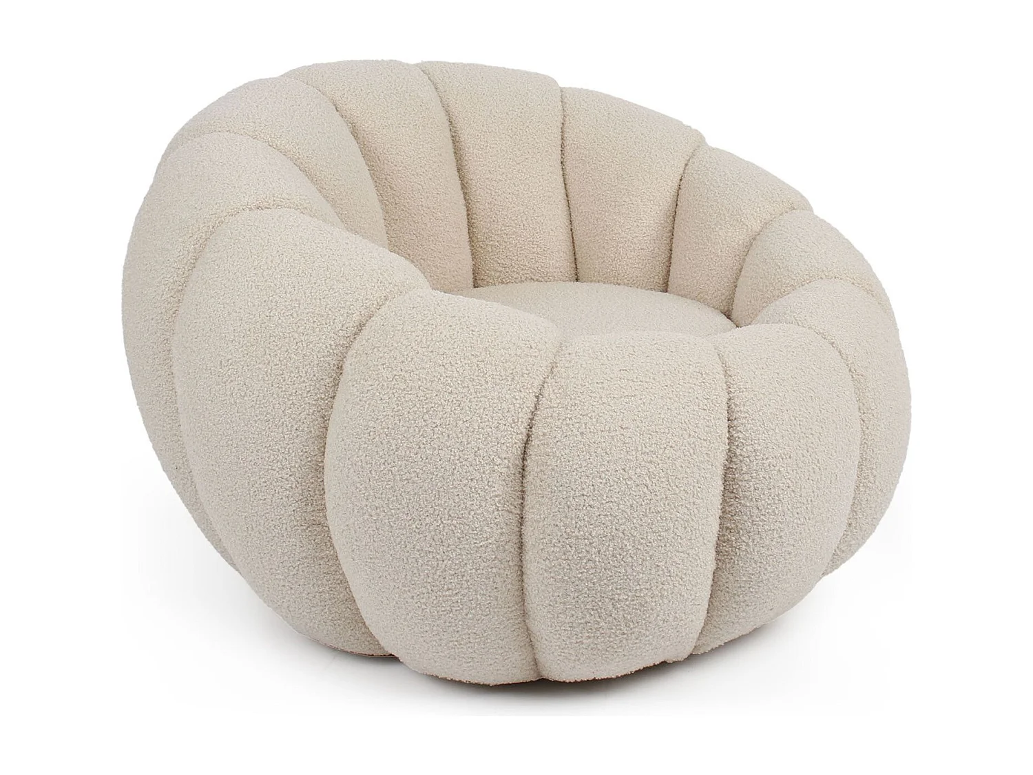 Fauteuil design coquillage Horizan Tissu bouclette Crème