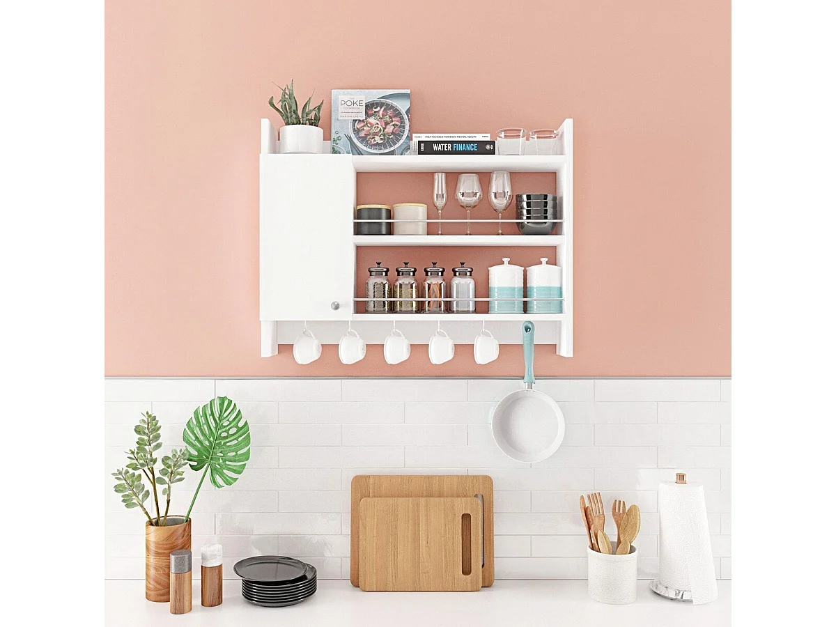Etagère de cuisine murale suspendue blanc L85 cm - KNERR
