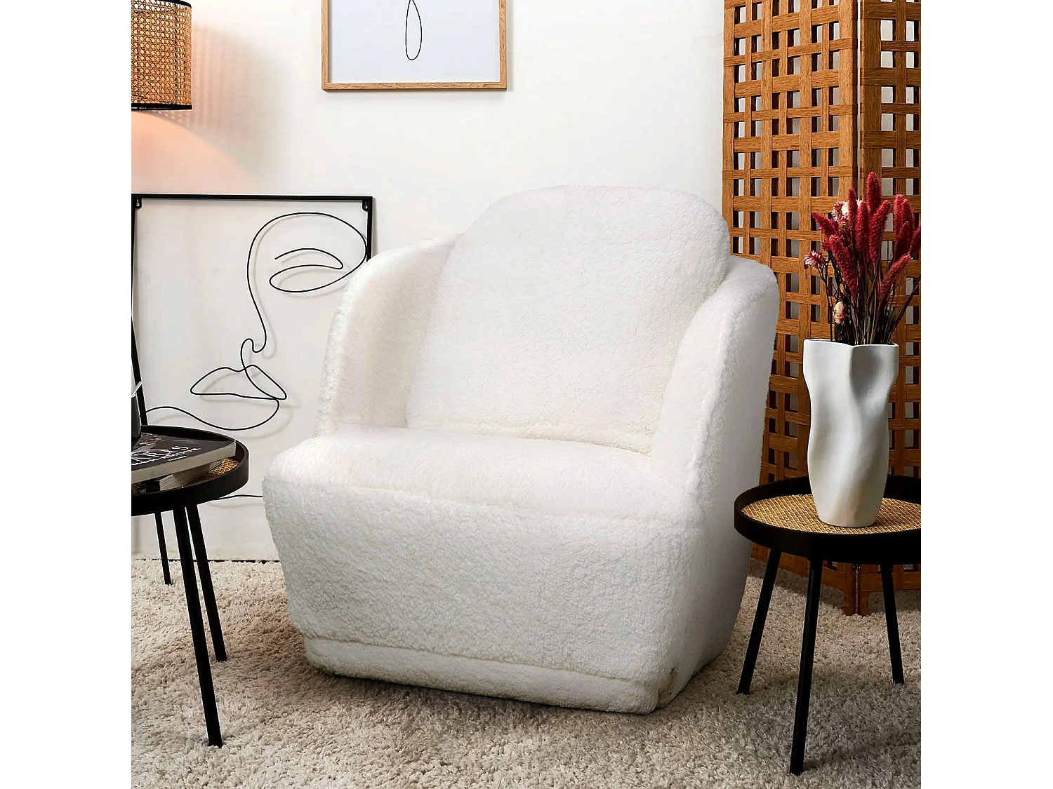 Gemütlicher Furdol Sessel in Creme mit Schaffell-Effekt, bequeme Sitzgelegenheit für Wohnzimmer, Schlafzimmer oder Büro