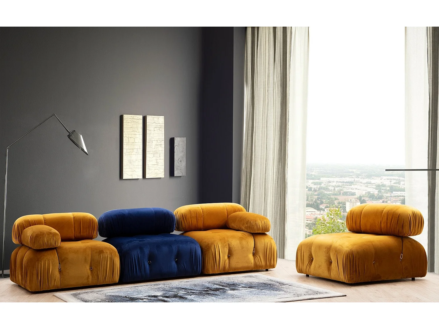 Sillón modular Altadena A103, Azul, 75x95x95cm, Tapiz, Patas: Plástico