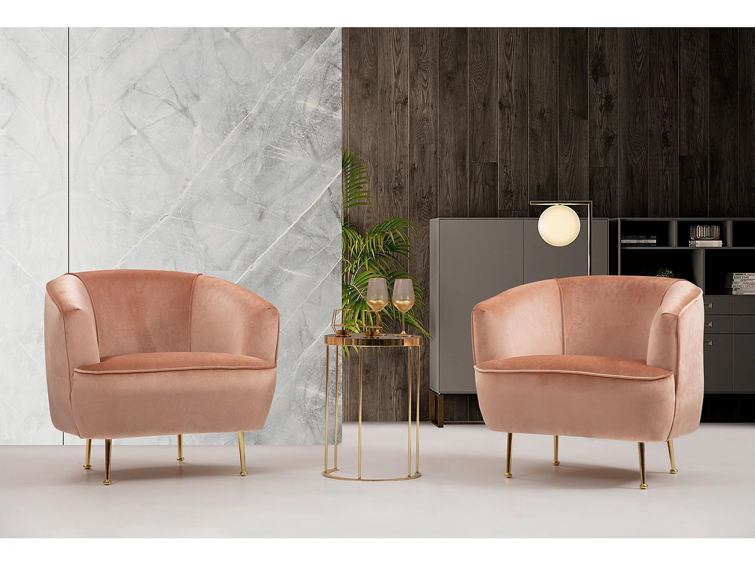 Sillón Altadena 465, Rosa, 75x83x72cm, Tapiz, Patas: Metal