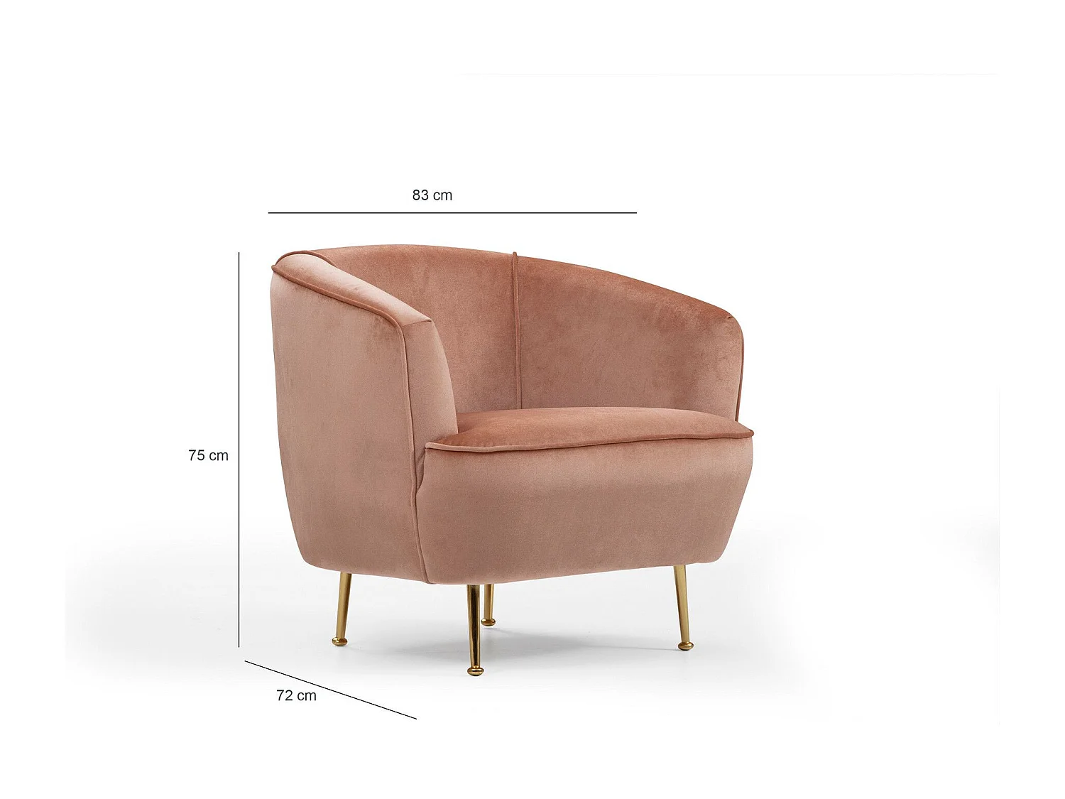 Sillón Altadena 465, Rosa, 75x83x72cm, Tapiz, Patas: Metal