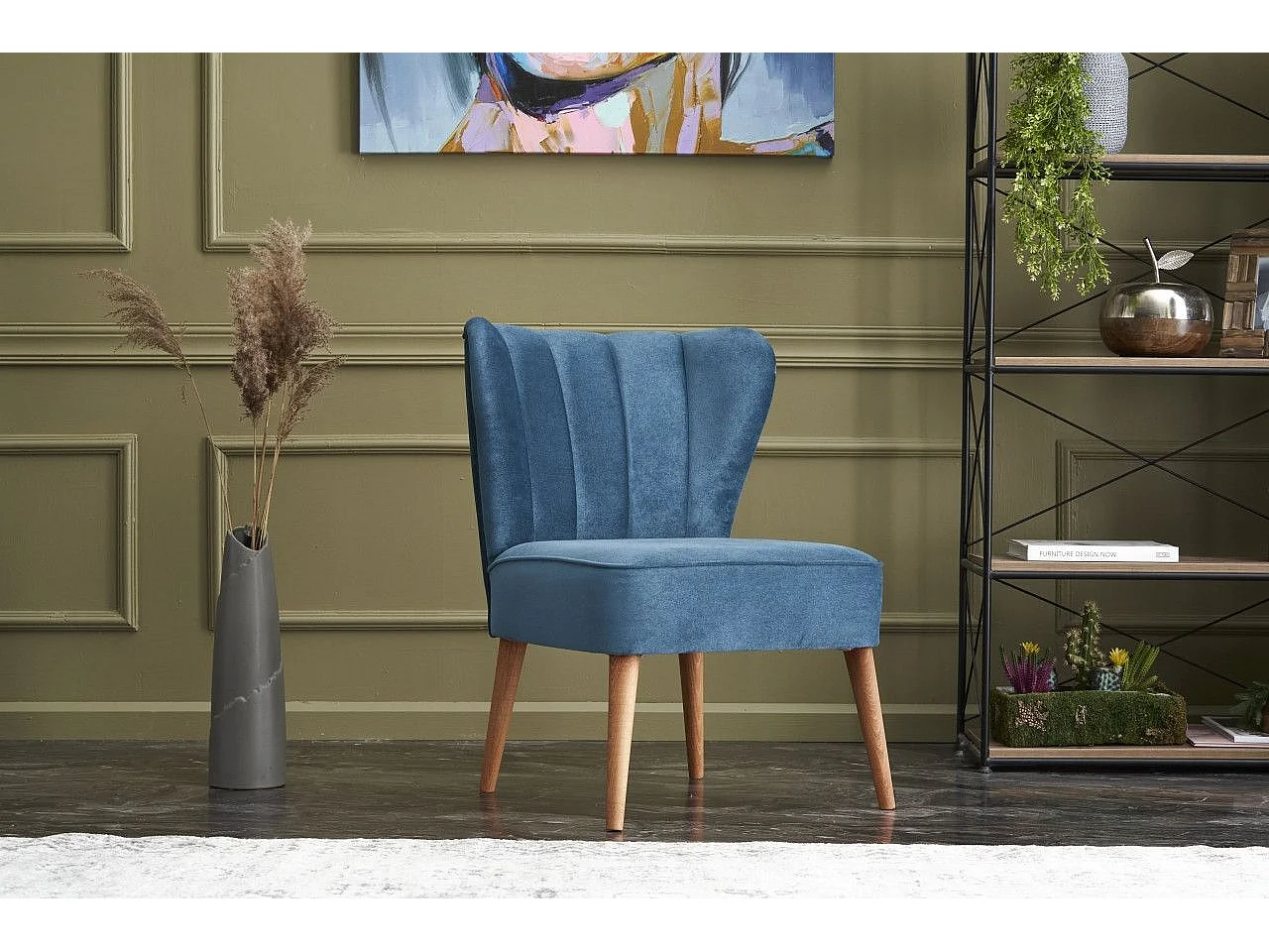 Sillón Altadena 463, Azul, 80x65x65cm, Tapiz, Patas: Madera