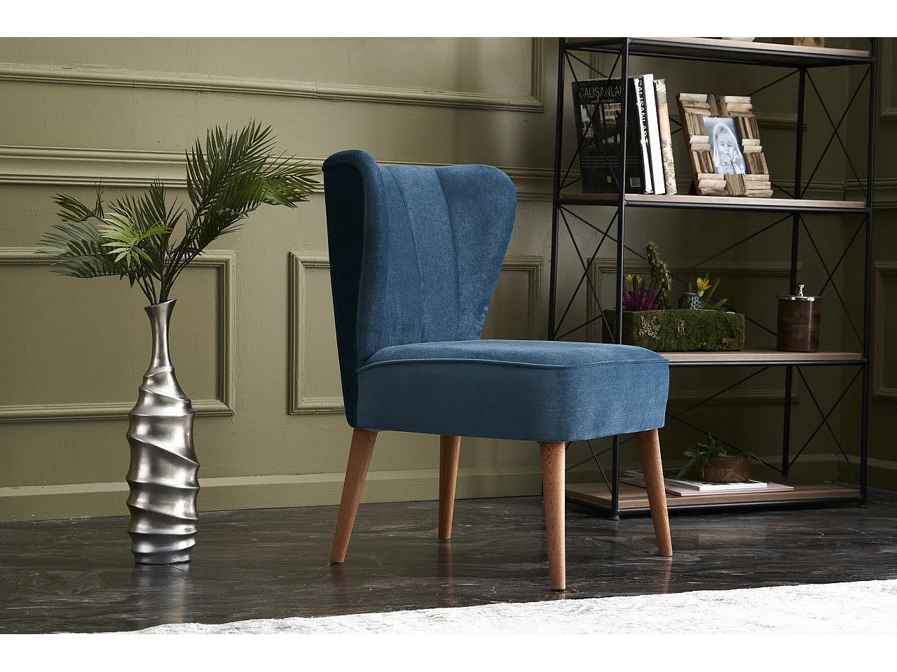 Sillón Altadena 463, Azul, 80x65x65cm, Tapiz, Patas: Madera