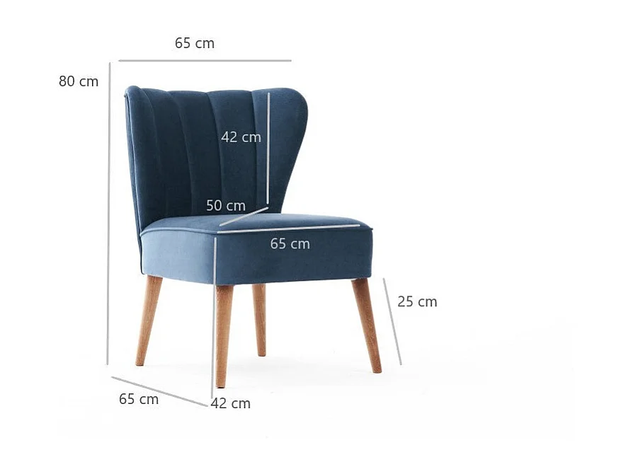 Poltrona moderna – 65x65x80 cm – azul – estrutura de madeira de faia