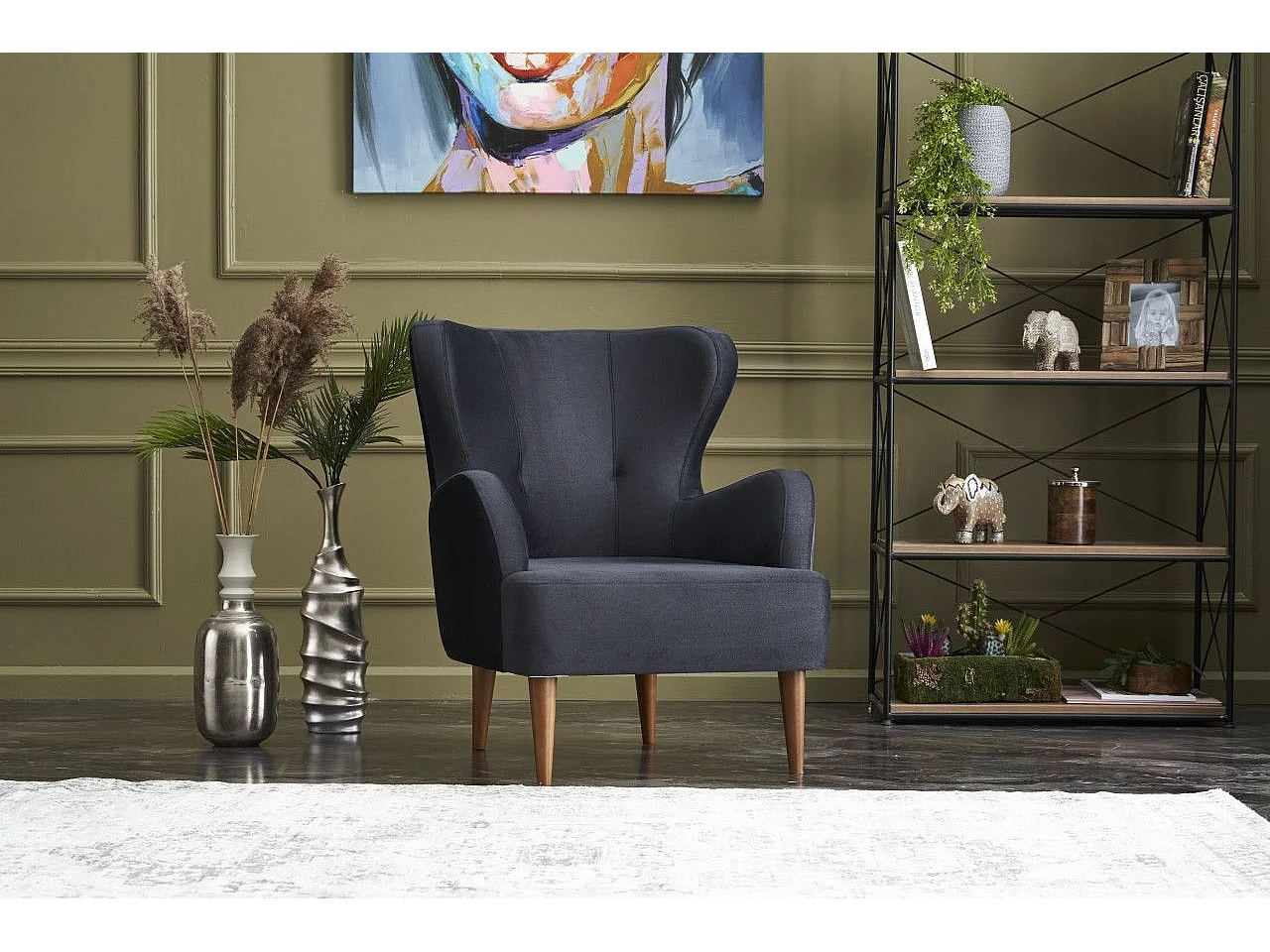 Poltrona Elegante – 73 x 87 x 80 cm – Antracite – Madeira de Carpa e Faia