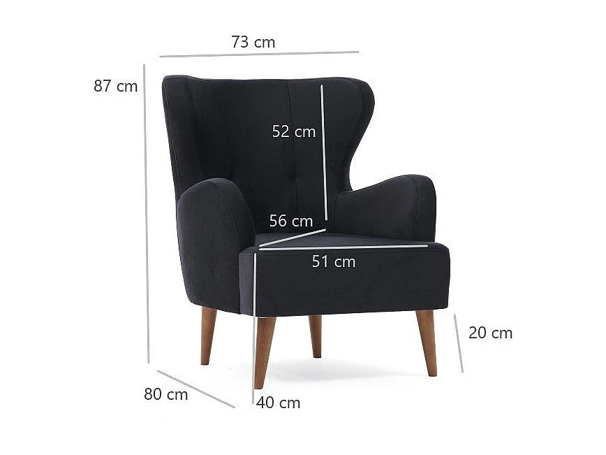 Poltrona Elegante – 73 x 87 x 80 cm – Antracite – Madeira de Carpa e Faia