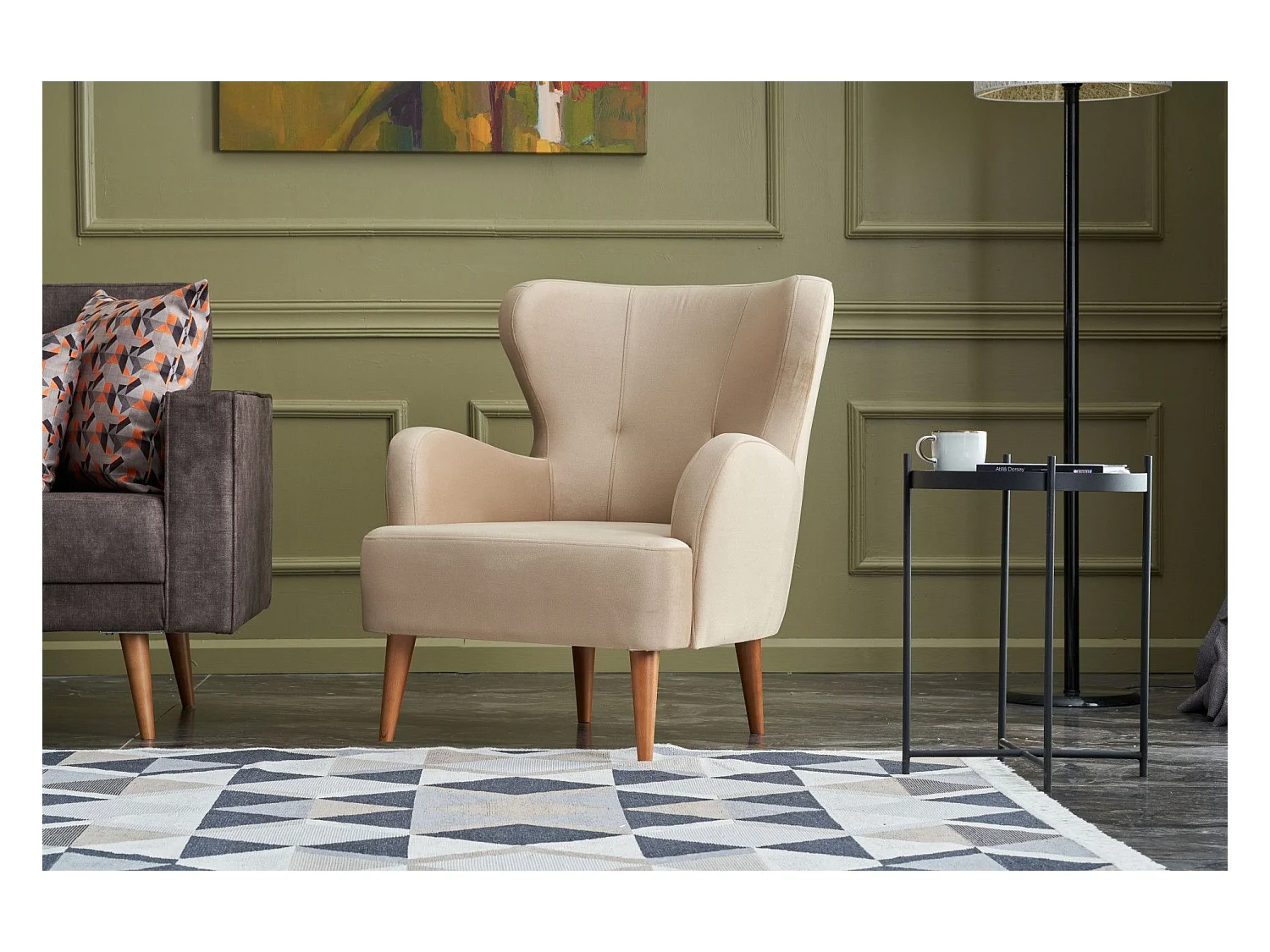 Sillón Altadena 458, De color marrón claro, 87x73x80cm, Tapiz, Patas: Madera