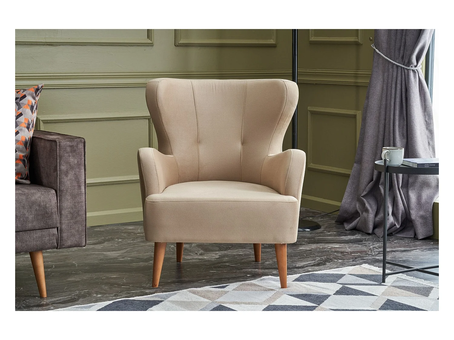 Sillón Altadena 458, De color marrón claro, 87x73x80cm, Tapiz, Patas: Madera