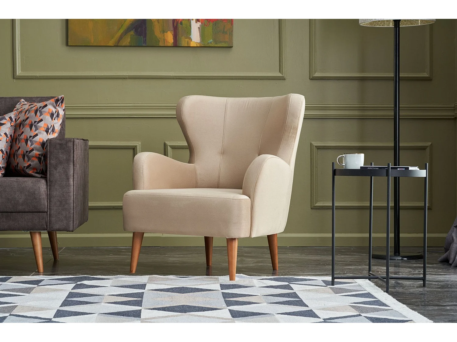 Fauteuil classique Goat Velours Blanc crème