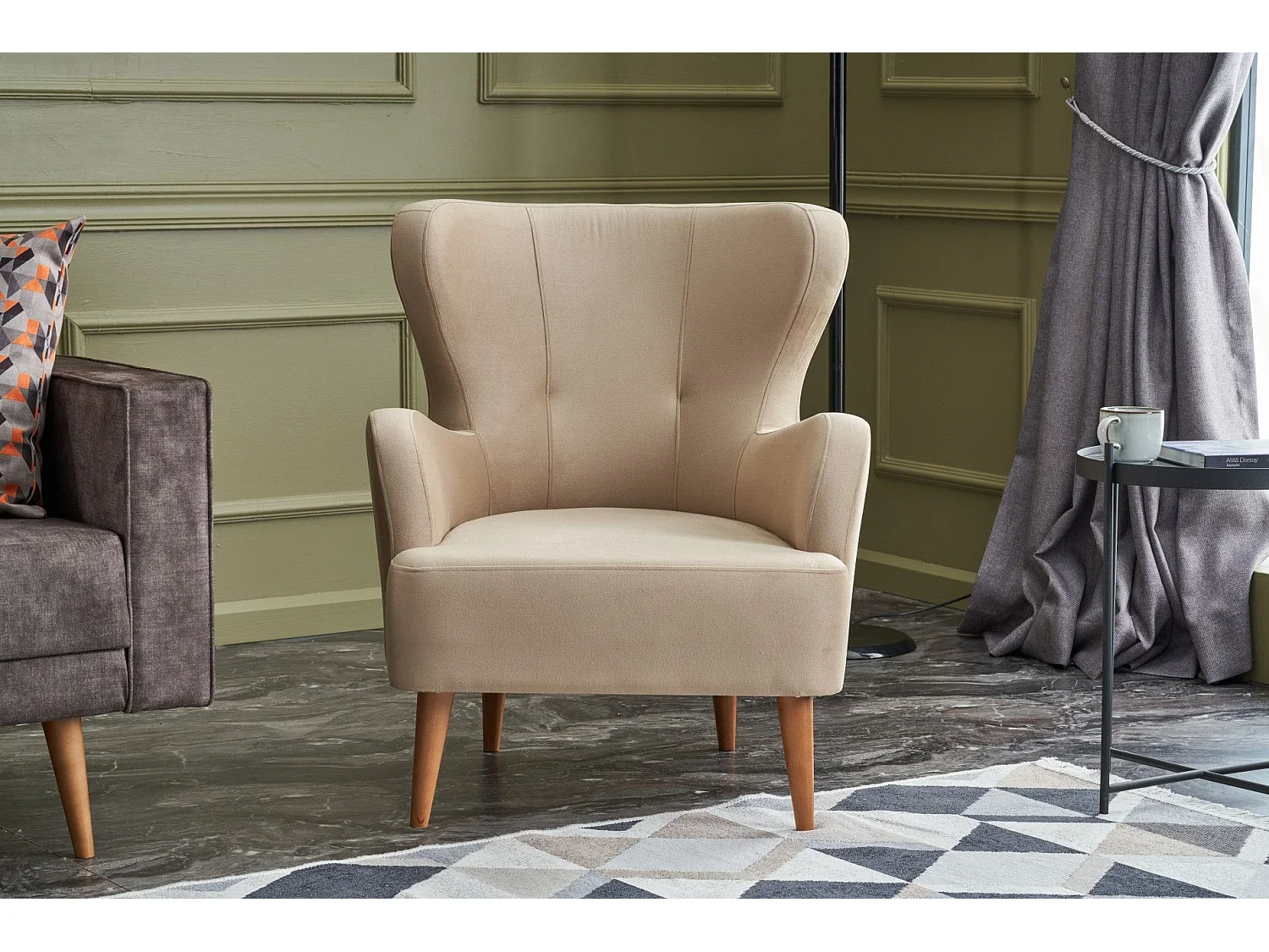 Fauteuil classique Goat Velours Blanc crème