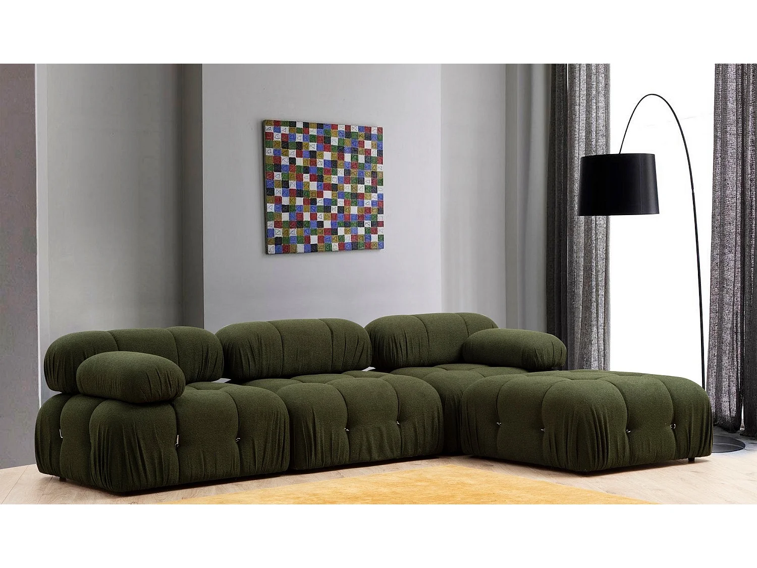 Poltrona elegante de 1 lugar, verde, 95x95x75 cm | Estrutura em madeira de faia e aglomerado, 100% poliéster, encosto removível, personalizável | Perf