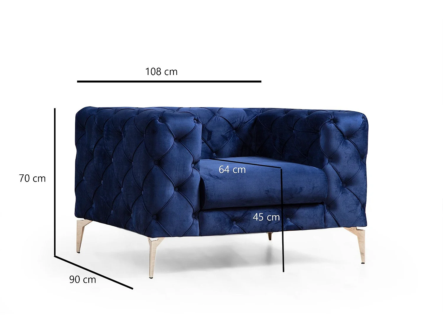 Fauteuil capitonné avec coussin Alykes Velours Bleu marine