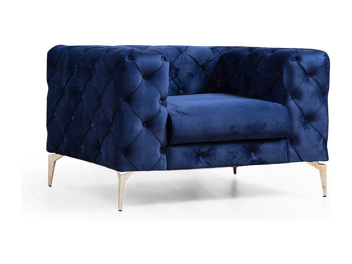 Fauteuil capitonné avec coussin Alykes Velours Bleu marine