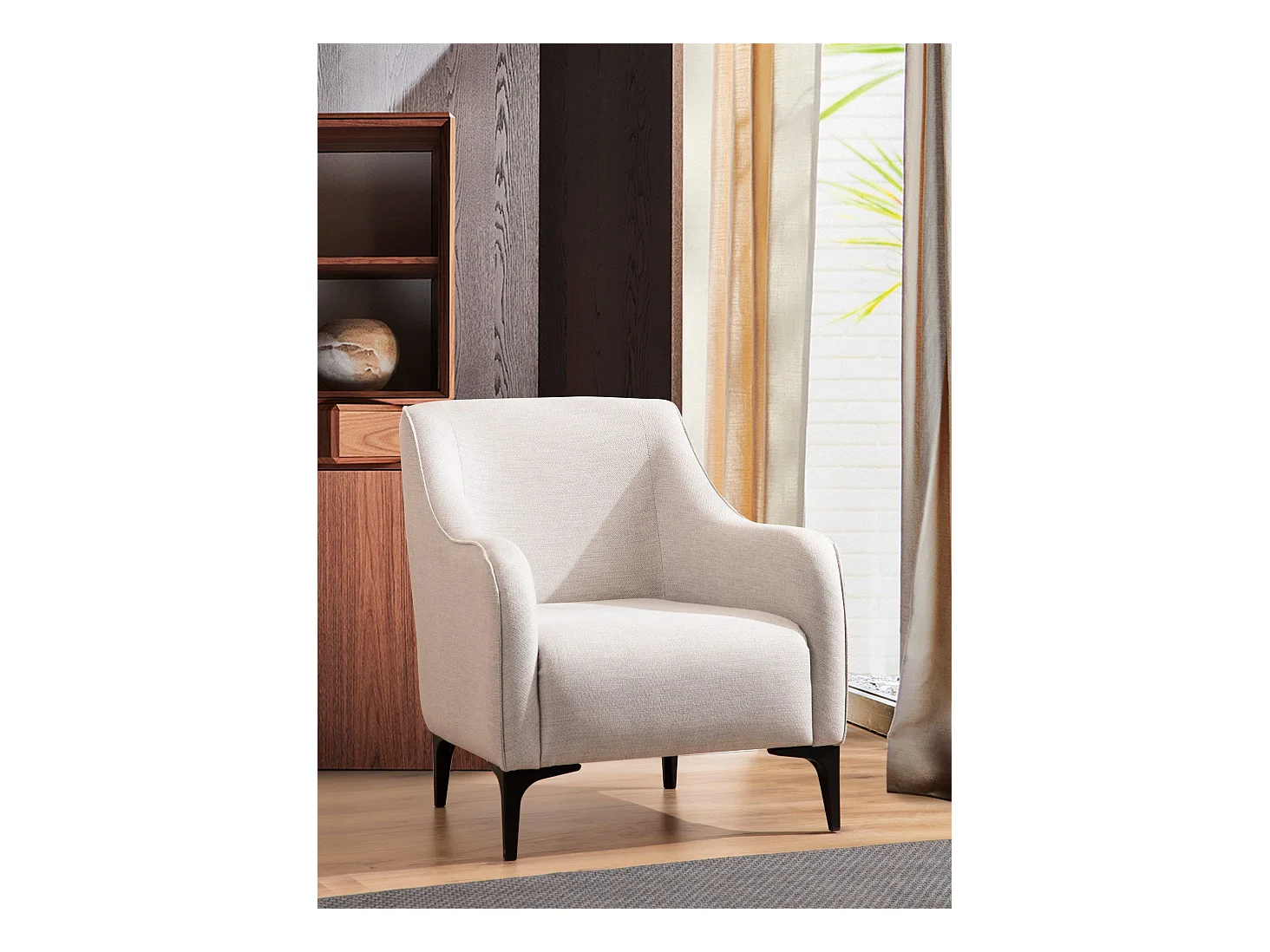 Elegante fauteuil, gebroken wit, 94 x 87 x 77 cm | Frame van beukenhout en spaanplaat, 100% polyester, inclusief 2 kussens | Perfect om te d