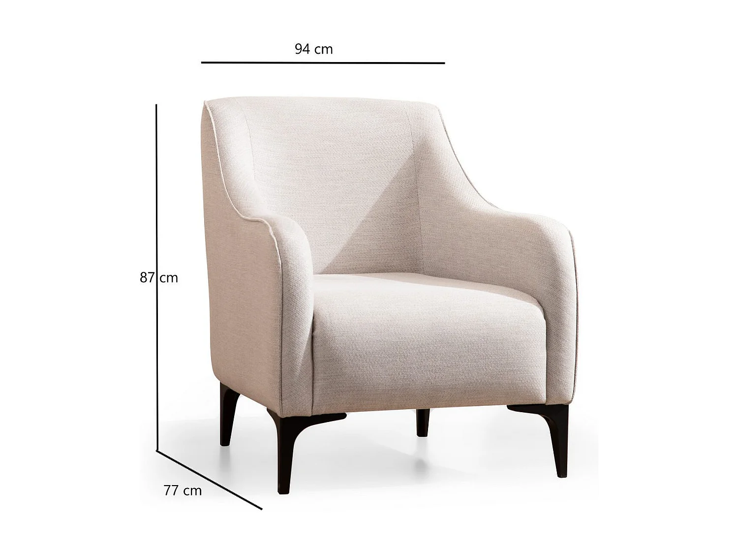 Poltrona Elegante, Branco-sujo, 94 x 87 x 77 cm | Estrutura em madeira de faia e aglomerado, 100% poliéster, inclui 2 almofadas | Perfeita para decora