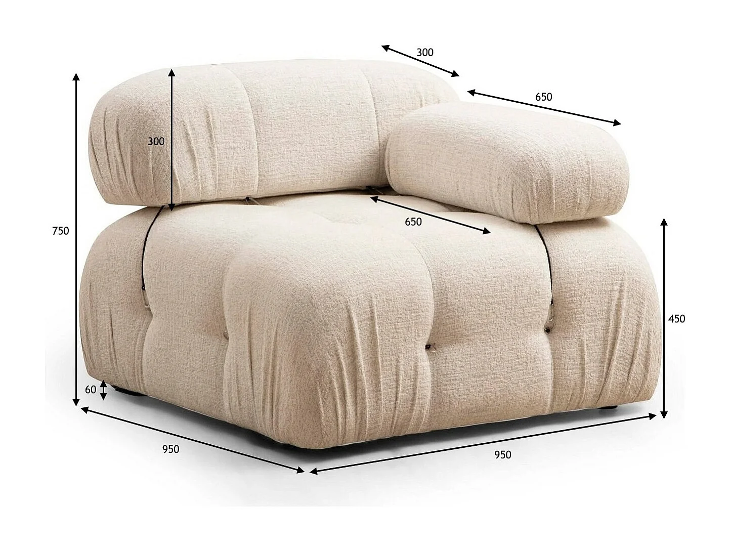 Sillón modular Altadena A105, Rojo, 75x95x95cm, Tapiz, Patas: Plástico