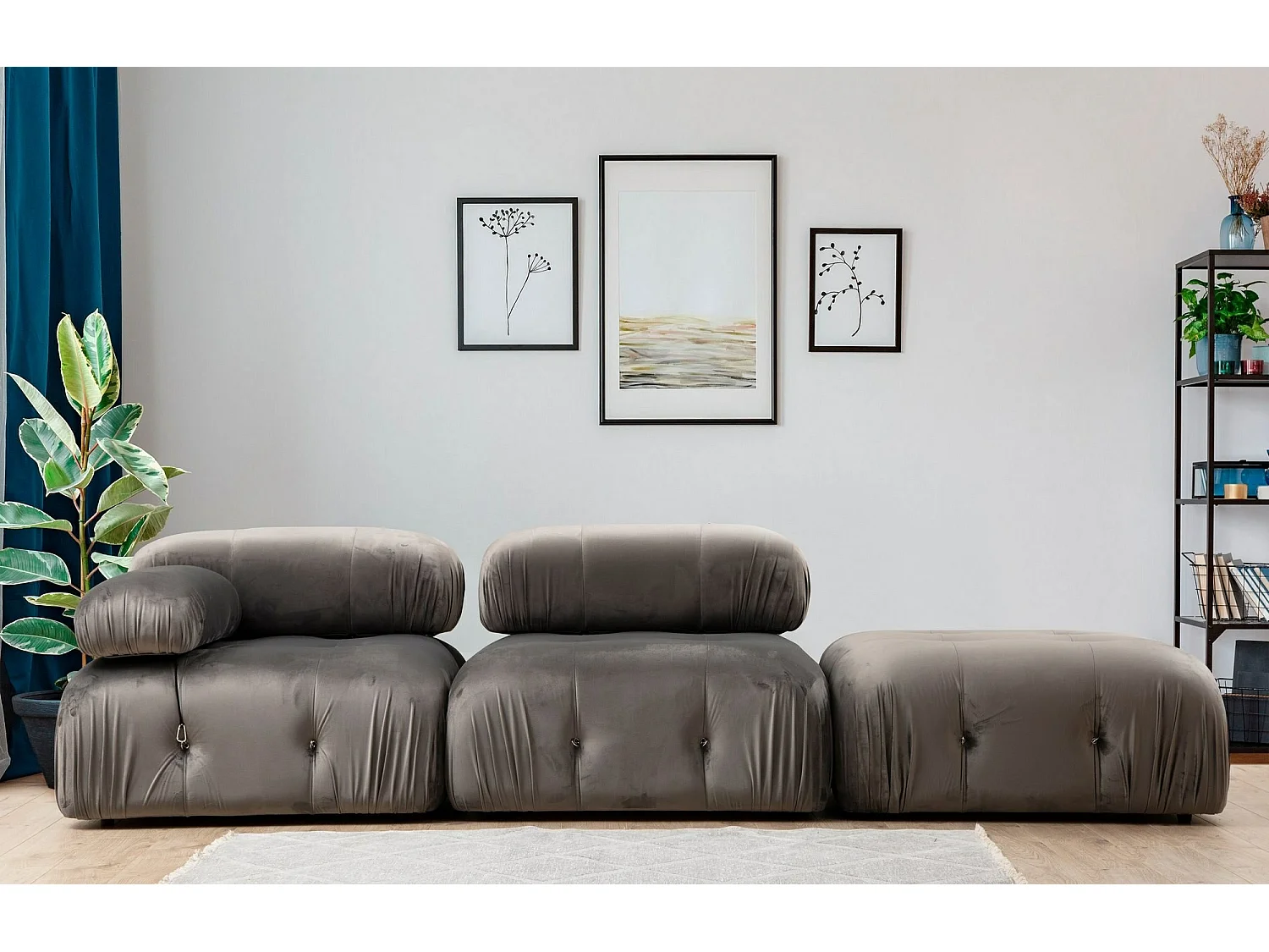 Sillón modular Altadena A107, Gris, 75x95x95cm, Tapiz, Patas: Plástico